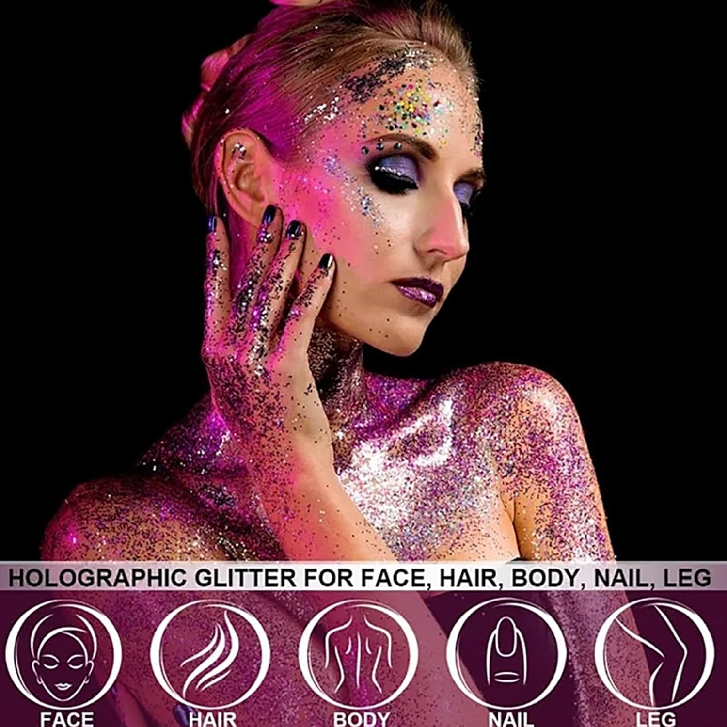 MKNZOME Body & Face Glitter Gel, Holographic Mermaid Sequins Glitter, Festival Chunky Cosmetic Glitter Gel for Face Eye Body Hair, Long Lasting Sparkling Waterproof Resin Glitters Flakes for Festival