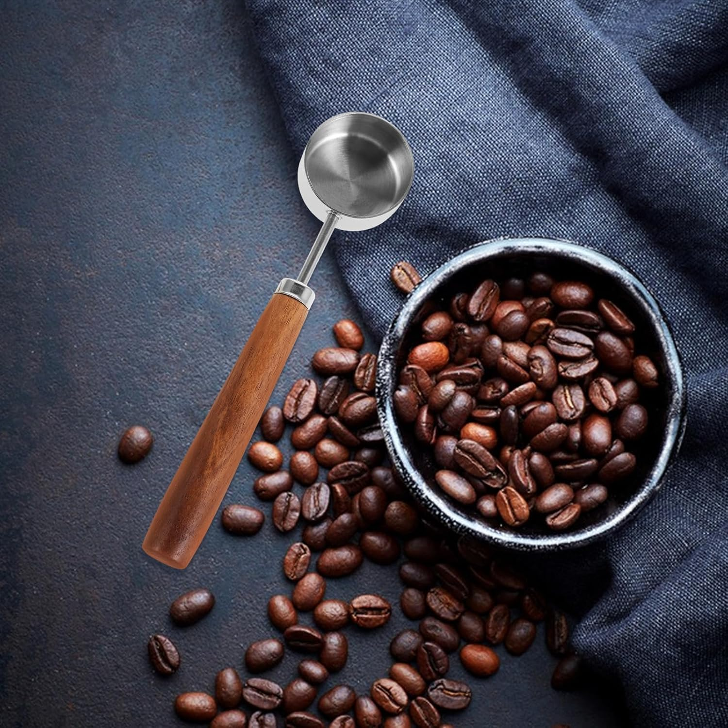 TINEASUR 15Ml Stainless Steel Coffee Bean Measuring Spoon with Walnut Wood Handle, round Espresso Scoop for Tea, Sugar, and Powder, Long Handle Coffee Scoop for Home Brewing image number 5