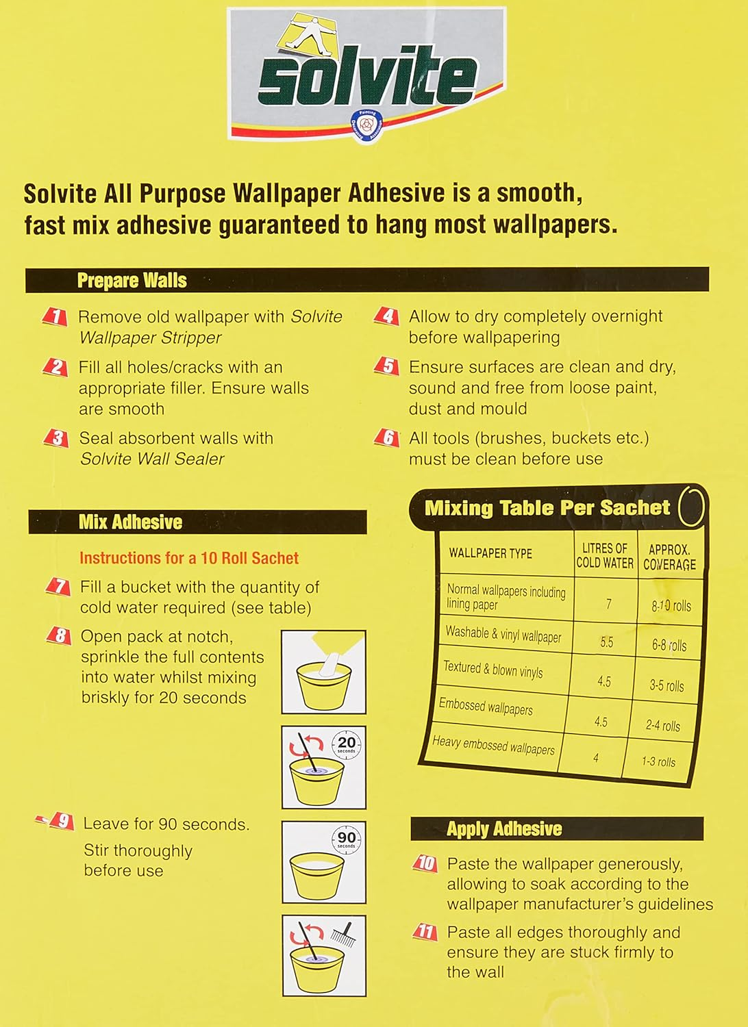 Solvite All Purpose Wallpaper Adhesive with Long-Lasting Results, Wallpaper Paste, Mixes in 20 Seconds, Hangs up to 20 Rolls, 2X185G Sachets image number 1