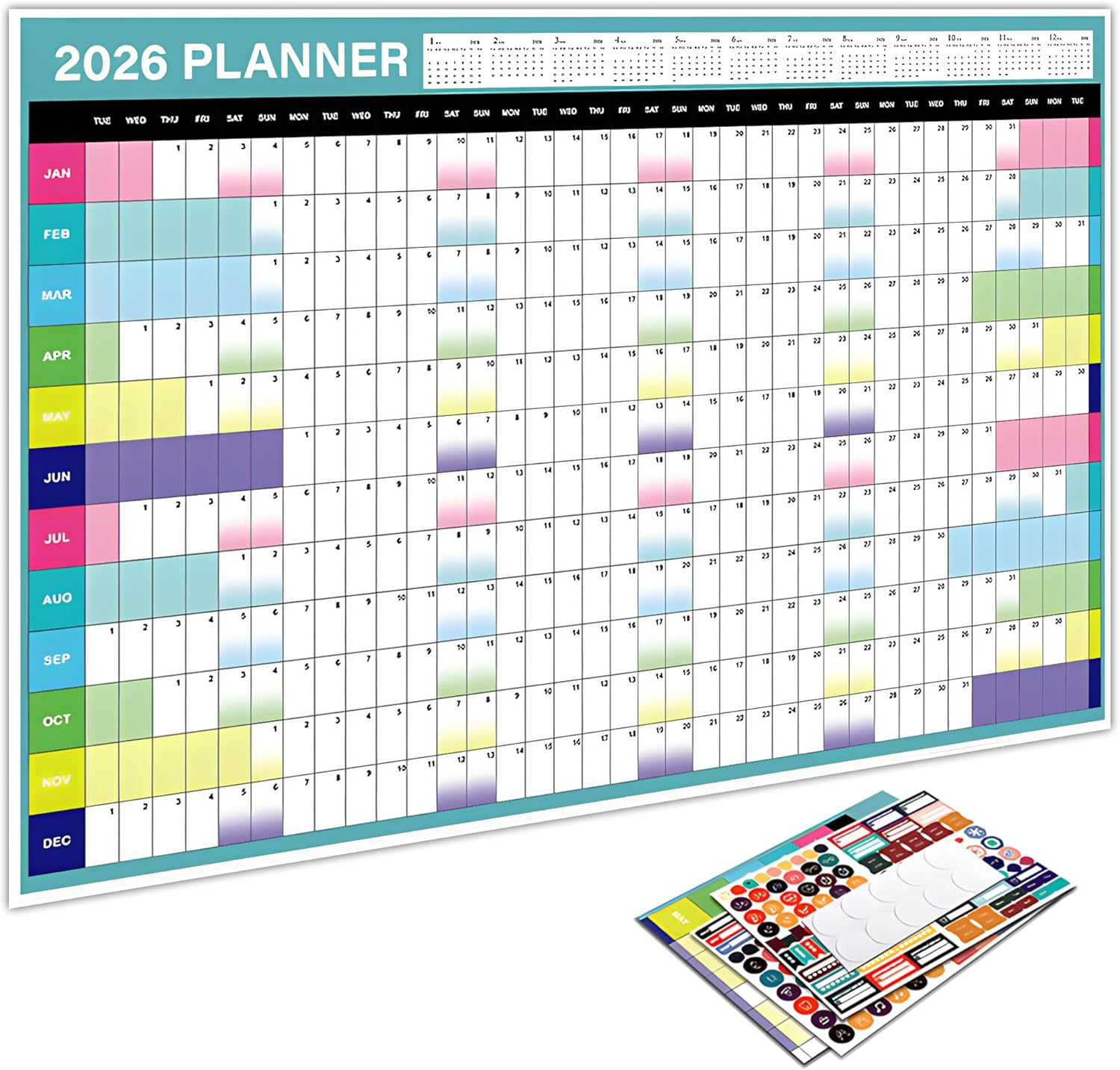 2026 Wall Calendar Large Yearly Planner &ndash; Full Year Annual Calendar Planner, Paper Wall Chart Plan 12 Months, Colored Stickers,365 Daily Plan for Home, Office, Classroom Organization & Decor image number 4