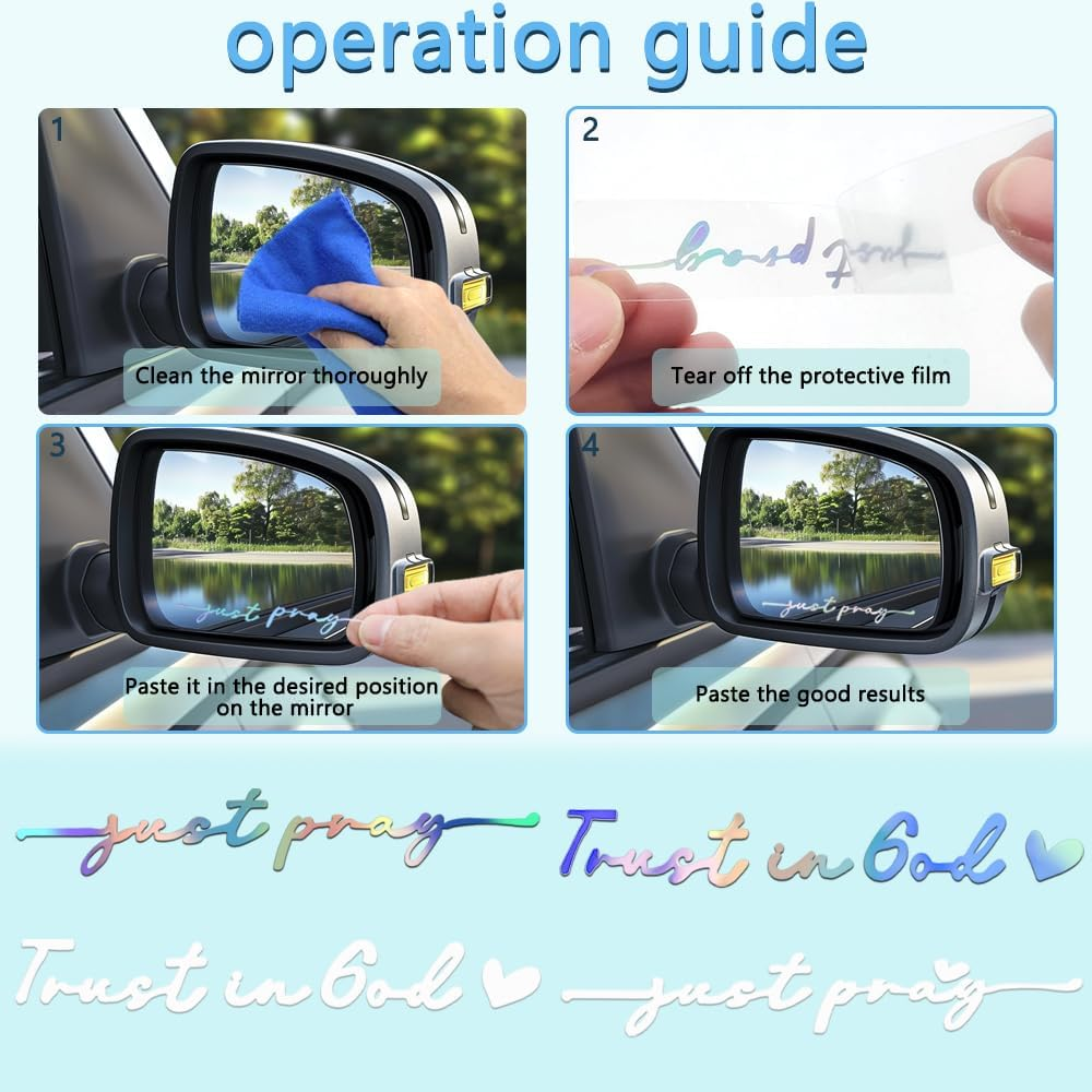 Christian Car Decals, AFUNTA 4 PCS Faith Car Stickers Trust in God Rearview Mirror Sticker Just Pray Religious Car Decor for Christian Gift, Bible Verse image number 5