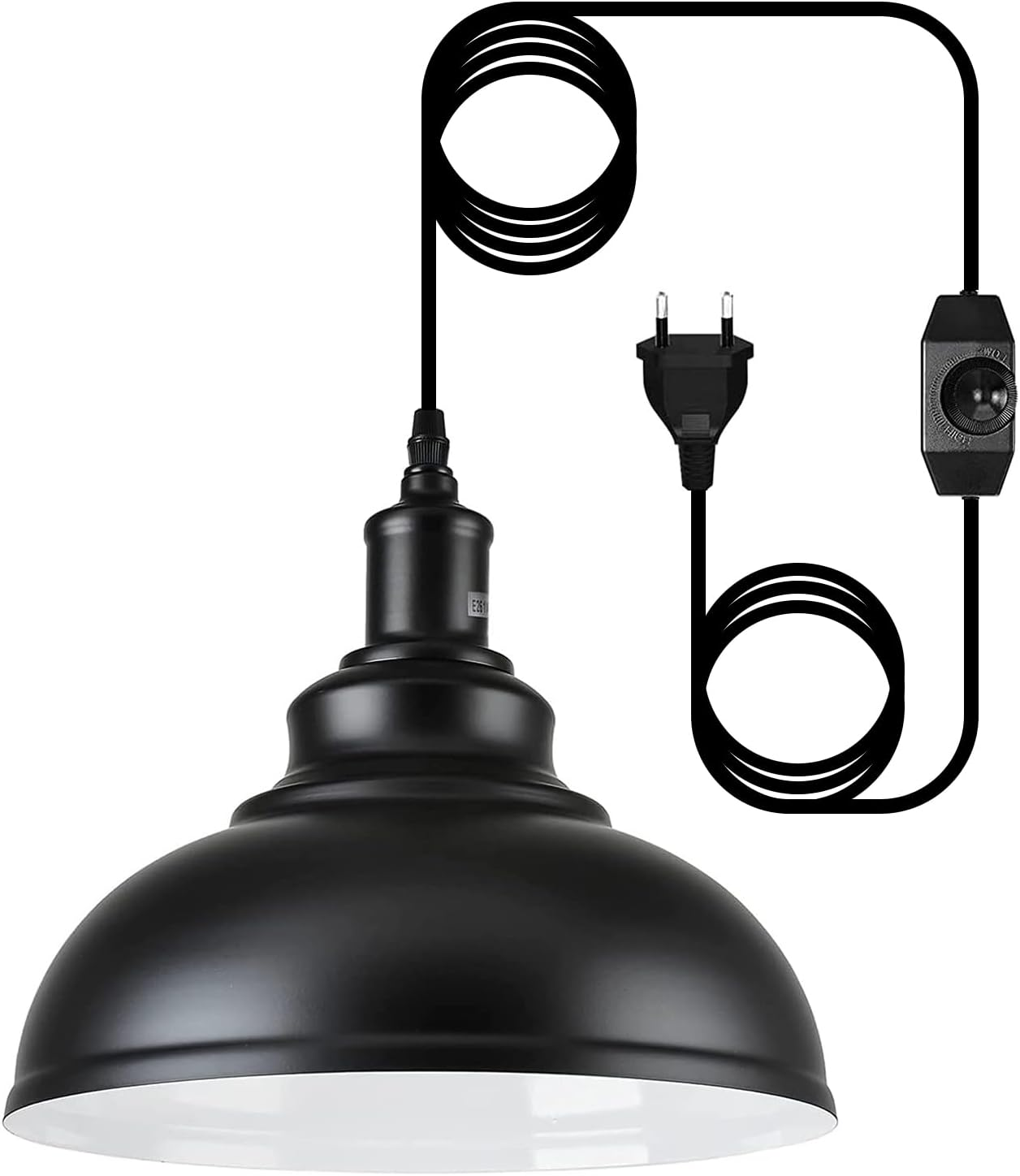 Vintage Pendant Light with Plug, E27 Fitting Ceiling Light with 4.5M Cable and Dimming Switch Dimmable Black Metal Pendant Light for Outdoor & Indoor Garden Balcony Patio Max.60W image number 1