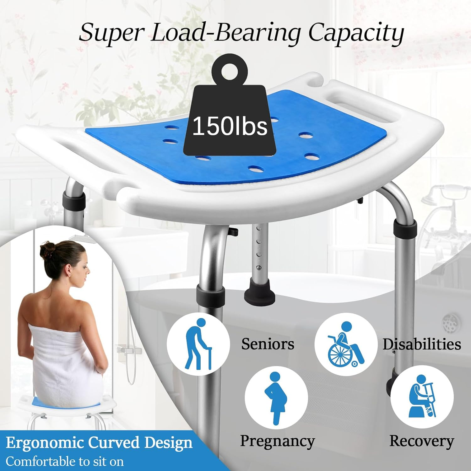 Shower Chair for inside Shower, Adjustable Bath Stool Chair, Shower Stool, Tool-Free Assembly Shower Seat for Bathtub, Shower Bath Chairs image number 6
