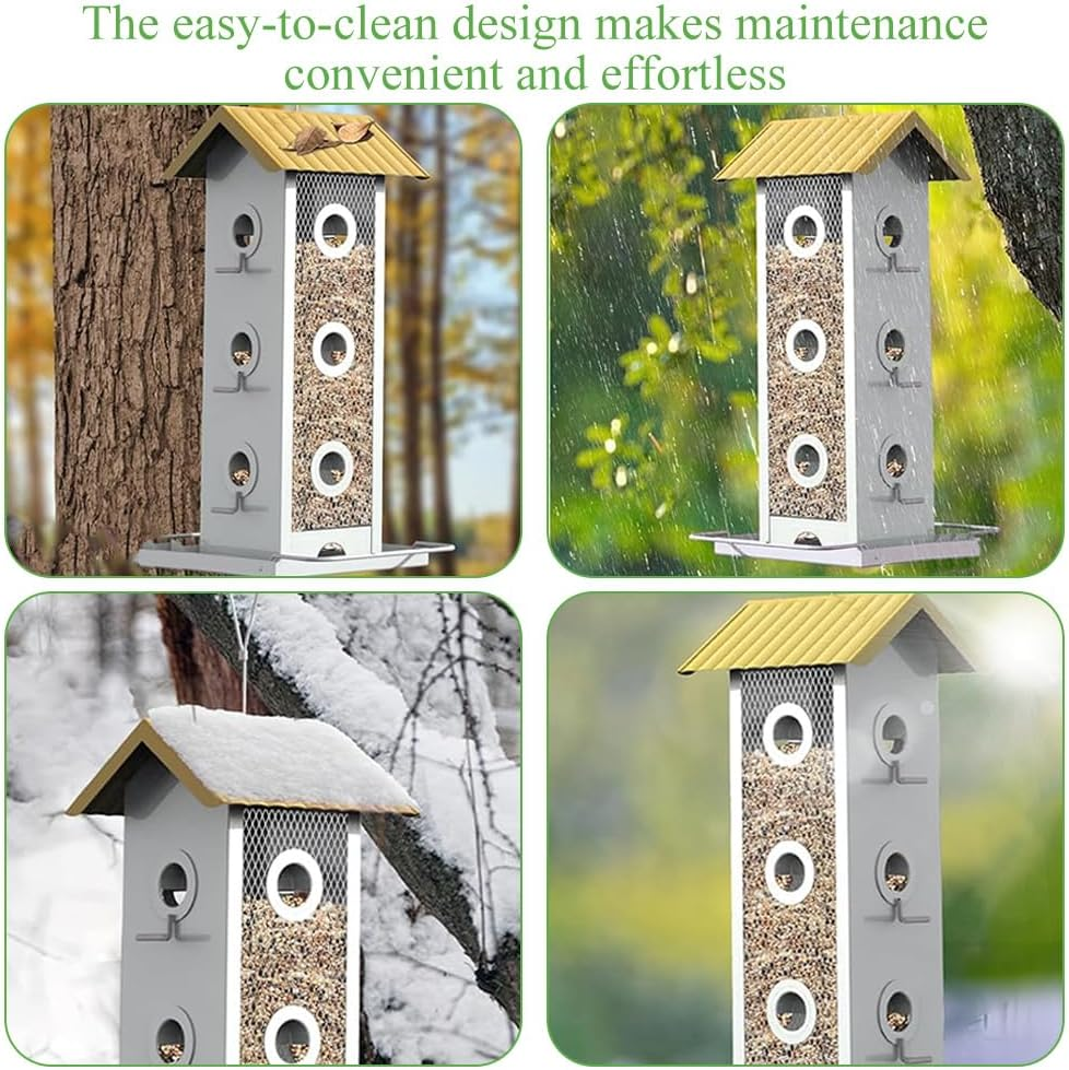 Bird Feeder,Bird Feeders,Garden Bird Feeder,Metal Birds Feed Tool,For Outdoors Double Side,Pet Supplies,Bird Supplies,For Attracting Wild Birds,With Weatherproof Roof and Seed Tray,Yellow image number 4