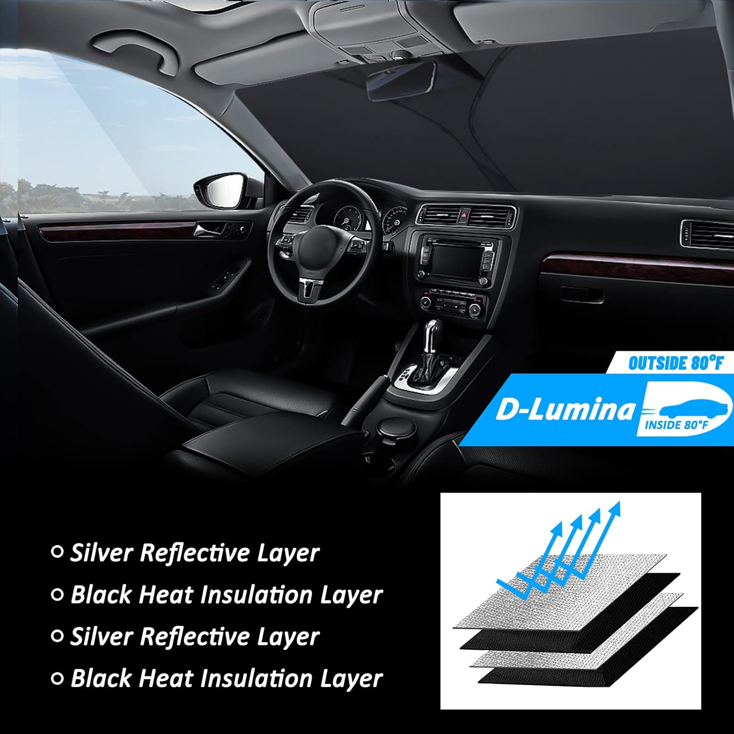 D-Lumina Windshield Sun Shade for 2012 2013 2014 2015 2016 2017 Toyo-Ta Camry Accessories, Front Window Sunshade Sun Visor Protector Block UV Rays Heat, Foldable 2 Layers 210T Material