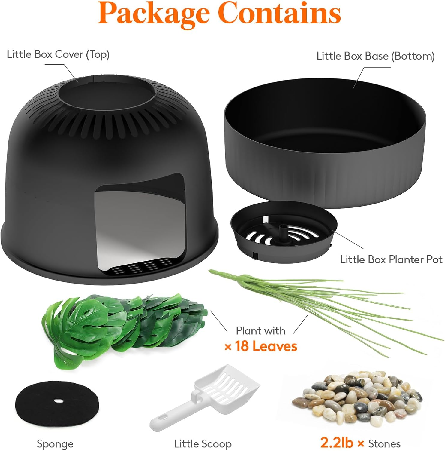 Lifewit Litter Box Cat with Faux Plant & Scoop, Hidden Enclosure Litter Tray with Odor Control & Carbon Filter in Living Room, Bedroom, Corner, Black - Black image number 4