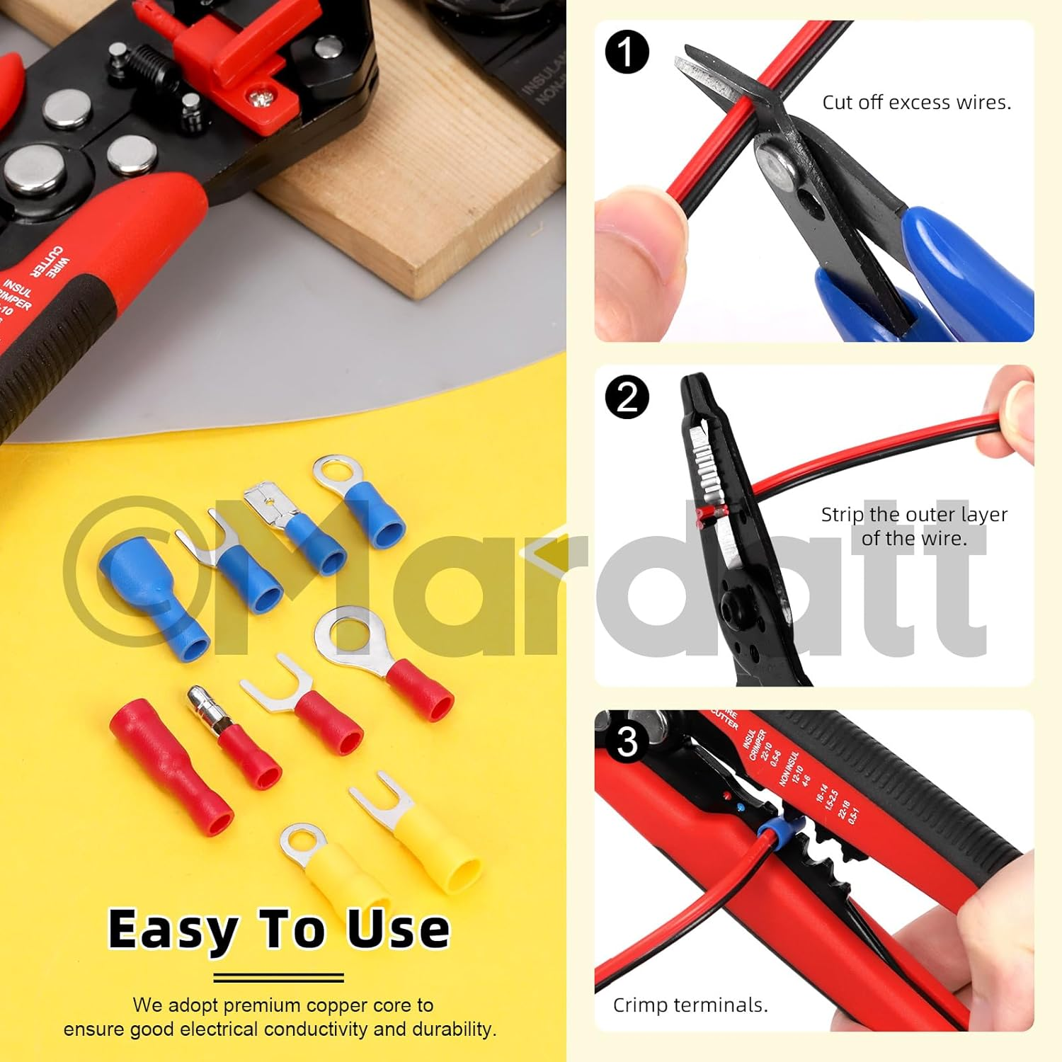 103Pcs Wire Stripper Crimping Tool Kit Includes Auto Wire Stripper, Micro Wire Cutter, 6 in 1 Wire Stripper Tool, Insulated Electrical Wire Connectors Kit for Automotive Repair