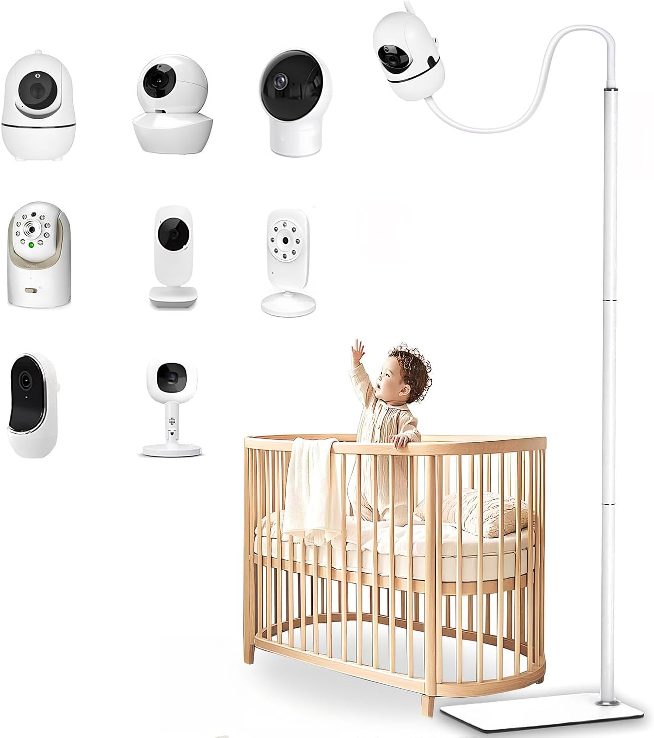Baby Monitor Floor Stand Holder Mount for Nanit Pro & Flex Stand,Infant Optics,Vtech Vm901/Vm819,Momcozy,Hellobaby,Owlet Cam/Cam 2,And Camera with 1/4" Threaded Hole,Keep Baby Away from Touching image number 1