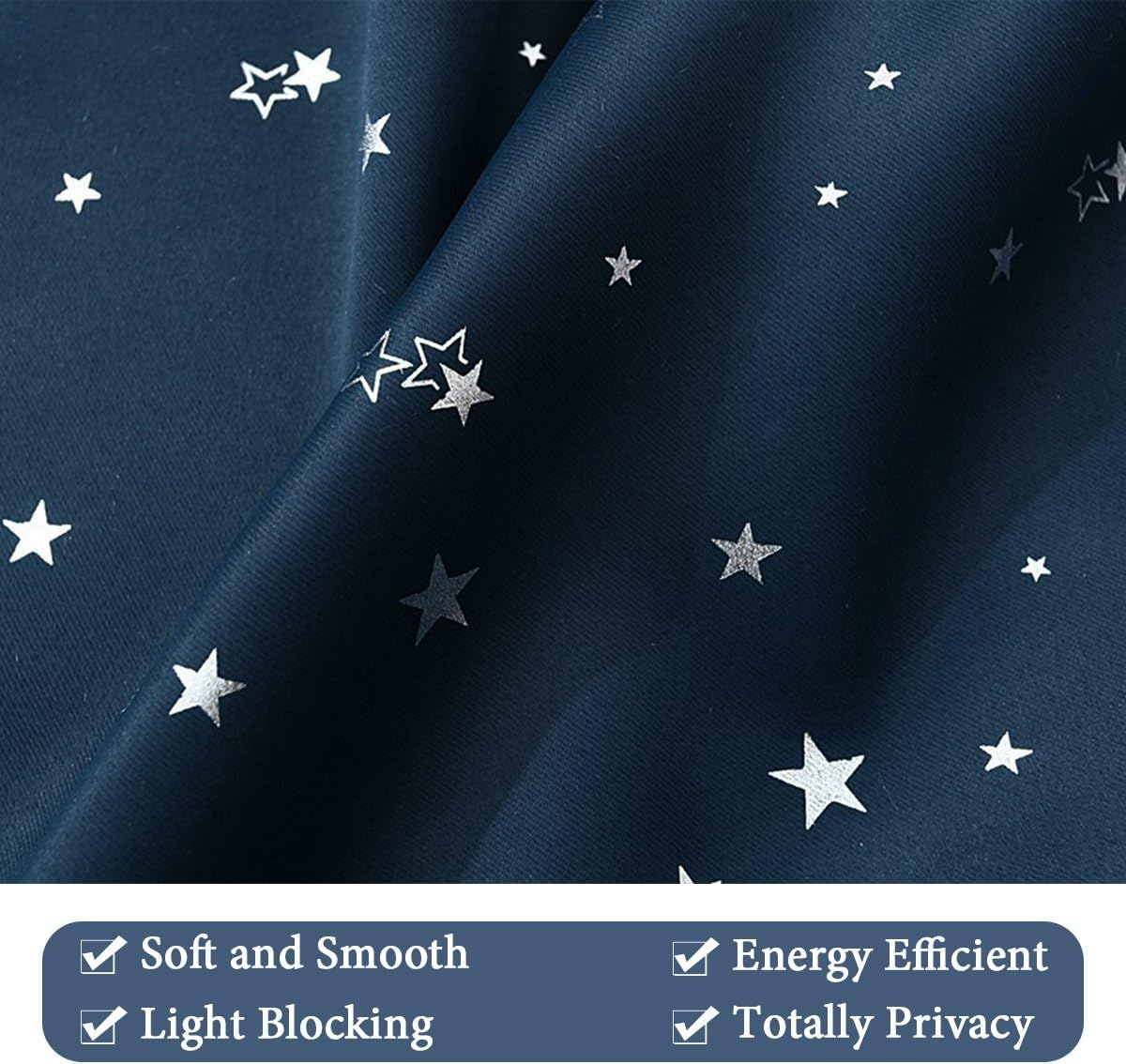 Smarcute Blackout Kids Room Curtains Twinkle Stars Blockout Bedroom Curtain Draperies for Boys/Girls - Thick Soft Fabric with Eyelet Top, Each Piece W132Cm by D160Cm, Sold by Pair, Navy image number 5