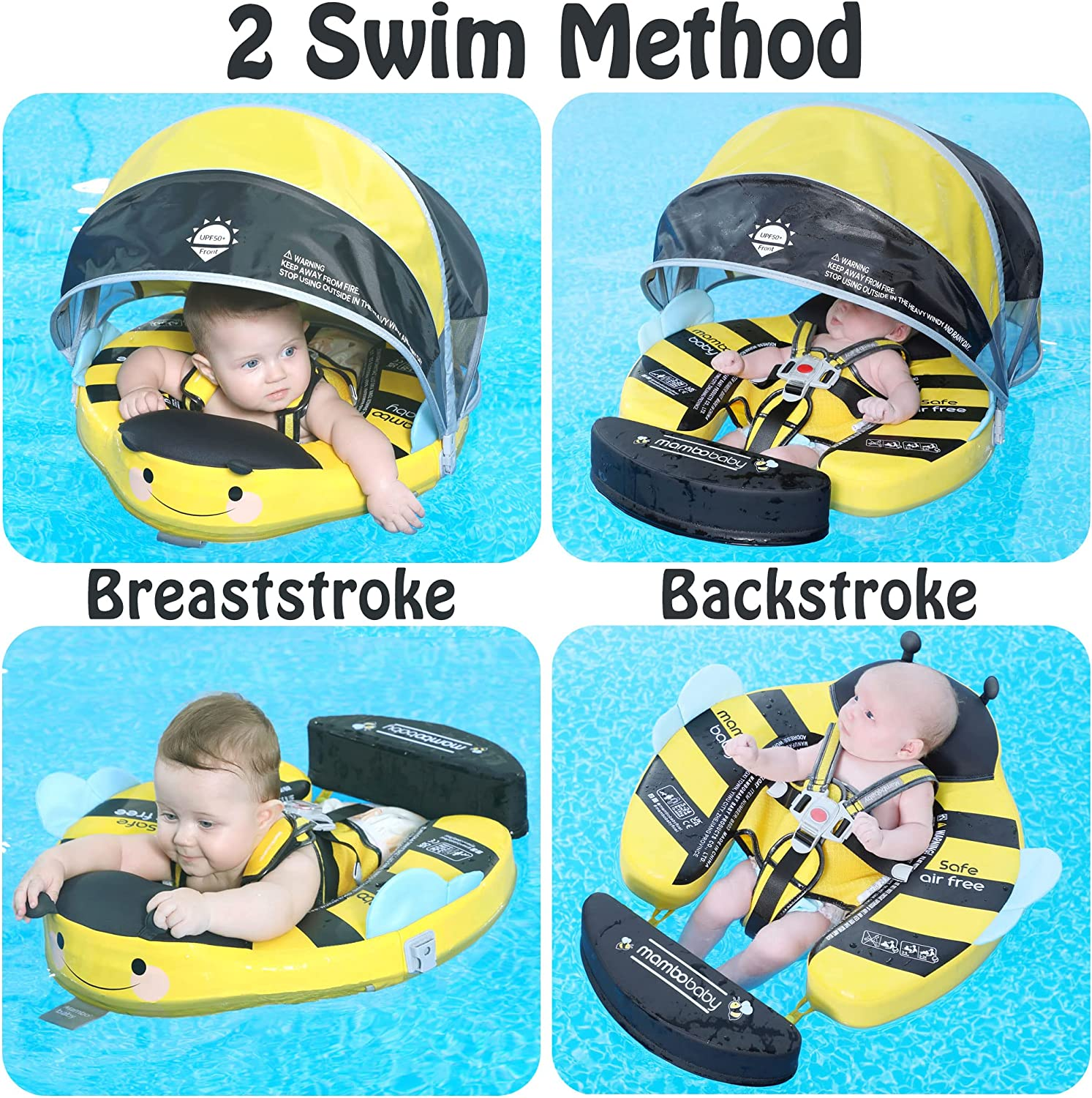 Baby Swim Float with Canopy Solid Pool Infant Swim Trainer Swimming Training Lying Air Free Water Floats Non-Inflatable Waist Swim Ring for Toddlers - Crab image number 5