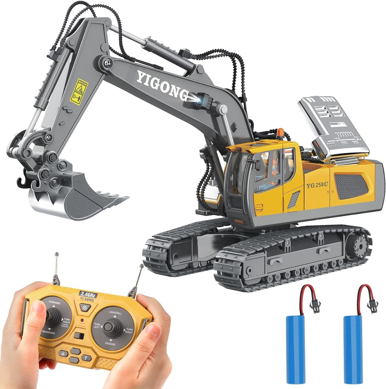 Remote Control Excavator Toy for 6-12 Yr Boys, Best Birthday Gifts for Kids 4-7 8 9 10 11 Year Old, RC Construction Toys with Metal Shovel, Lights, Sounds 2.4Ghz image number 1