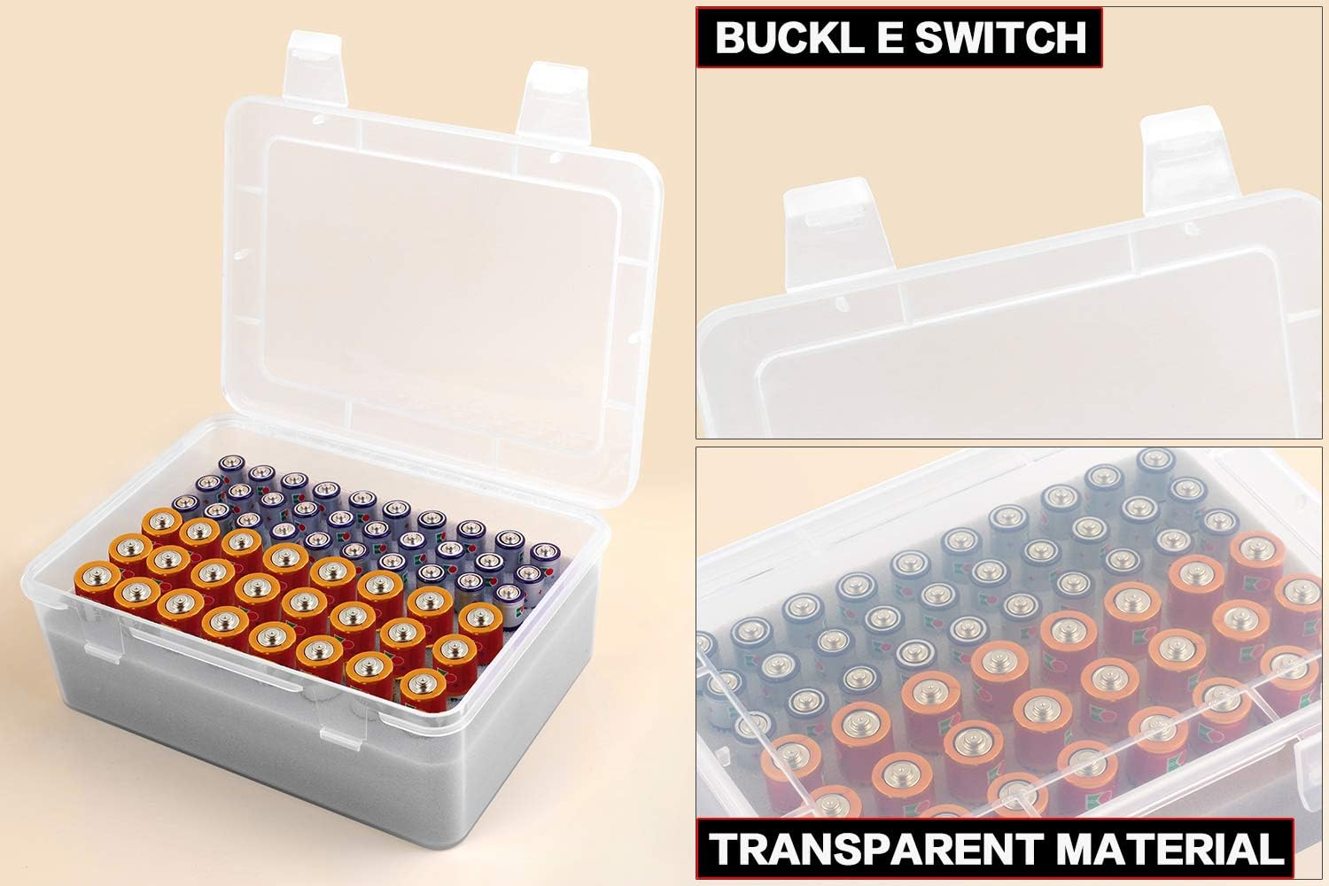 Battery Organizer Storage Box, Garage Case Holder for 24* AA, 30* AAA Batteries (Bag Not Include Batteries Pack) image number 3