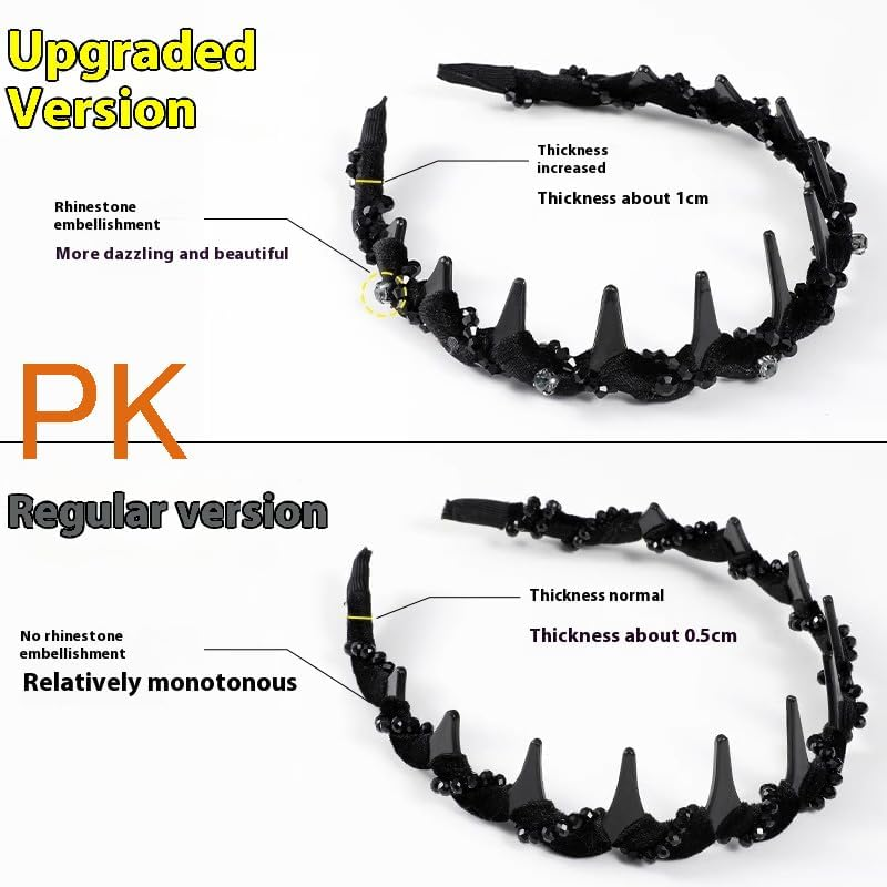 New Vintage High Cranium Artificial Pearl Hairband Elegant Braided Pearls Headbands with Teeth, Anti-Slip Decorative Hair Bands Fashion Hair Accessories for Women Rhinestone-Black