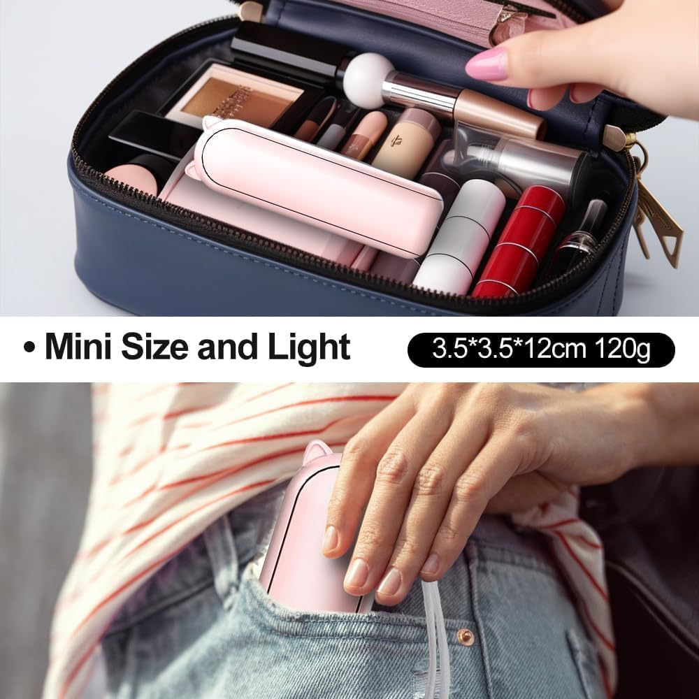 Portable Handheld Fan, Foldable Small Fan, Mini Hand Held Fan with USB Rechargeable, Personal Fan for Girls Women Fan for Home, Office, Indoor, Outdoor, Travelling (Pink) image number 3