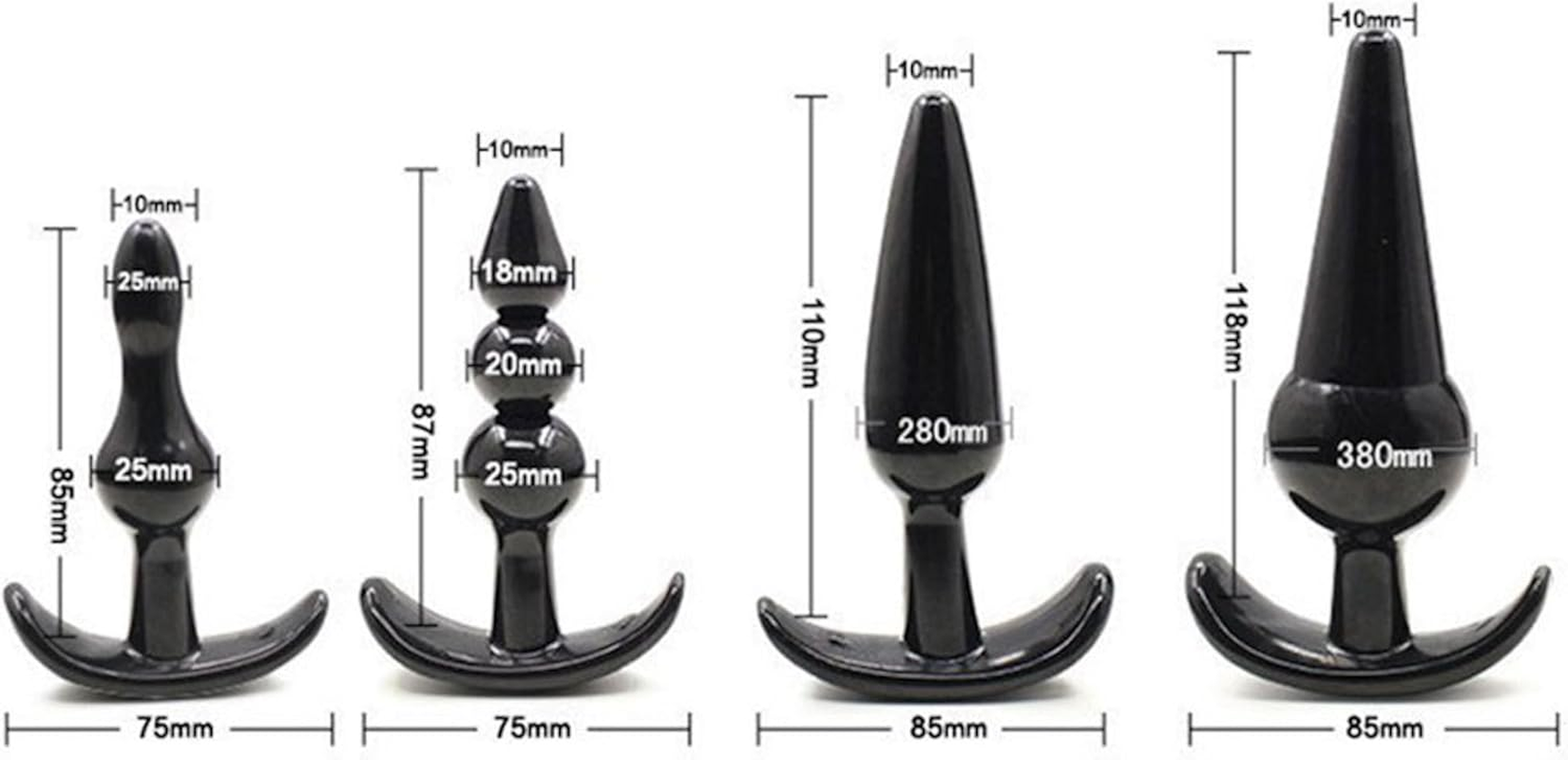 4 Anal Butt Plug Training Kit Set Beads Dildo Prostate Massager Trainer Sex Toy (Black) - Black image number 4