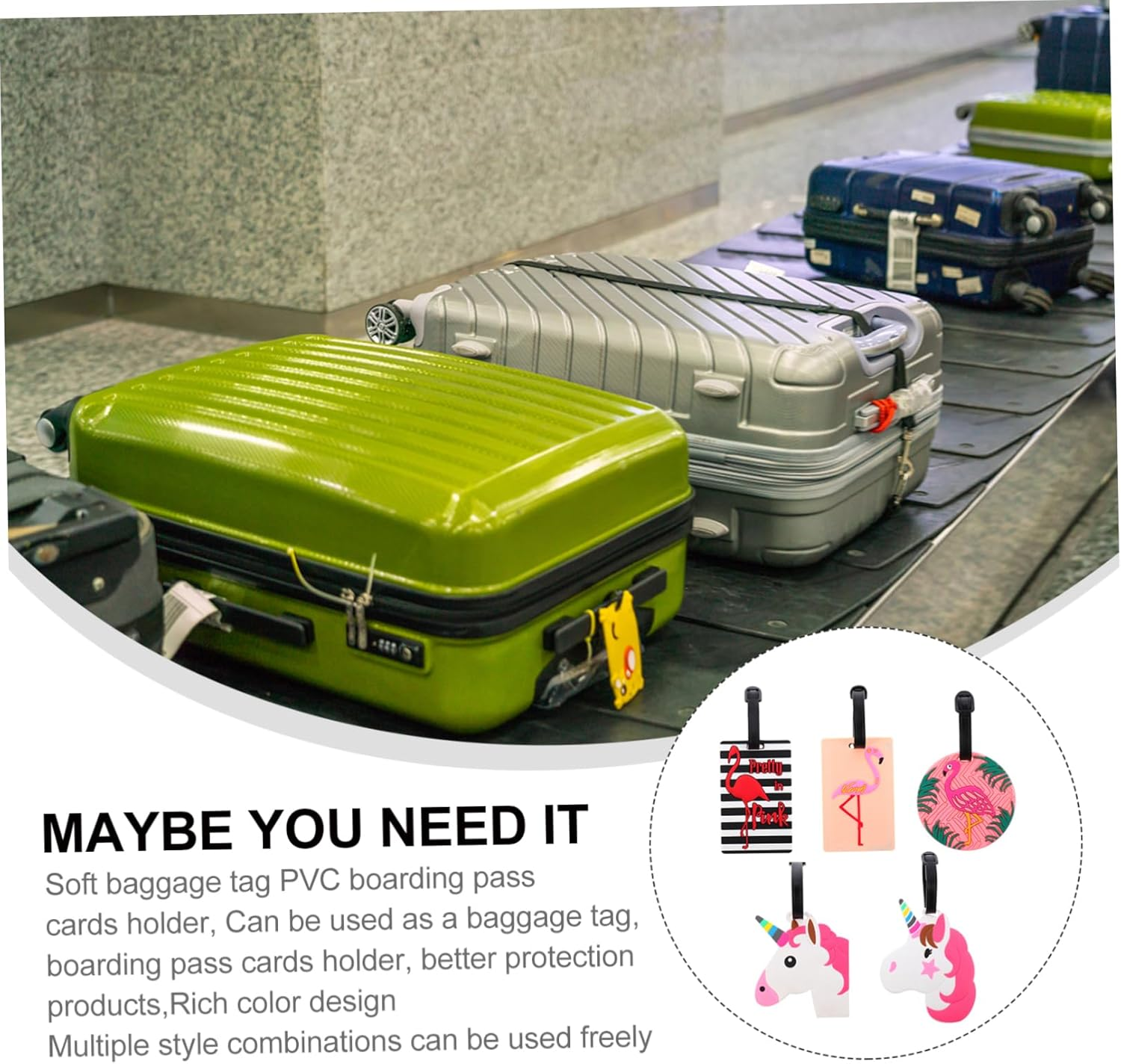 SHERCHPRY 5Pcs Creative Luggage Tags Set Soft Tags Strap Baggage Identify Labels for Travel Unique Design for Easy Luggage Identification