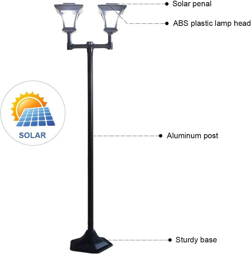 AUSWAY 180Cm Solar Lamp Post Lights Outdoor with Double Lamp, Waterproof Solar Powered Street Lights for Garden, Pathway, Driveway, Front/Back Door, Warm White Solar Post Light, Replaceable Bulb image number 4