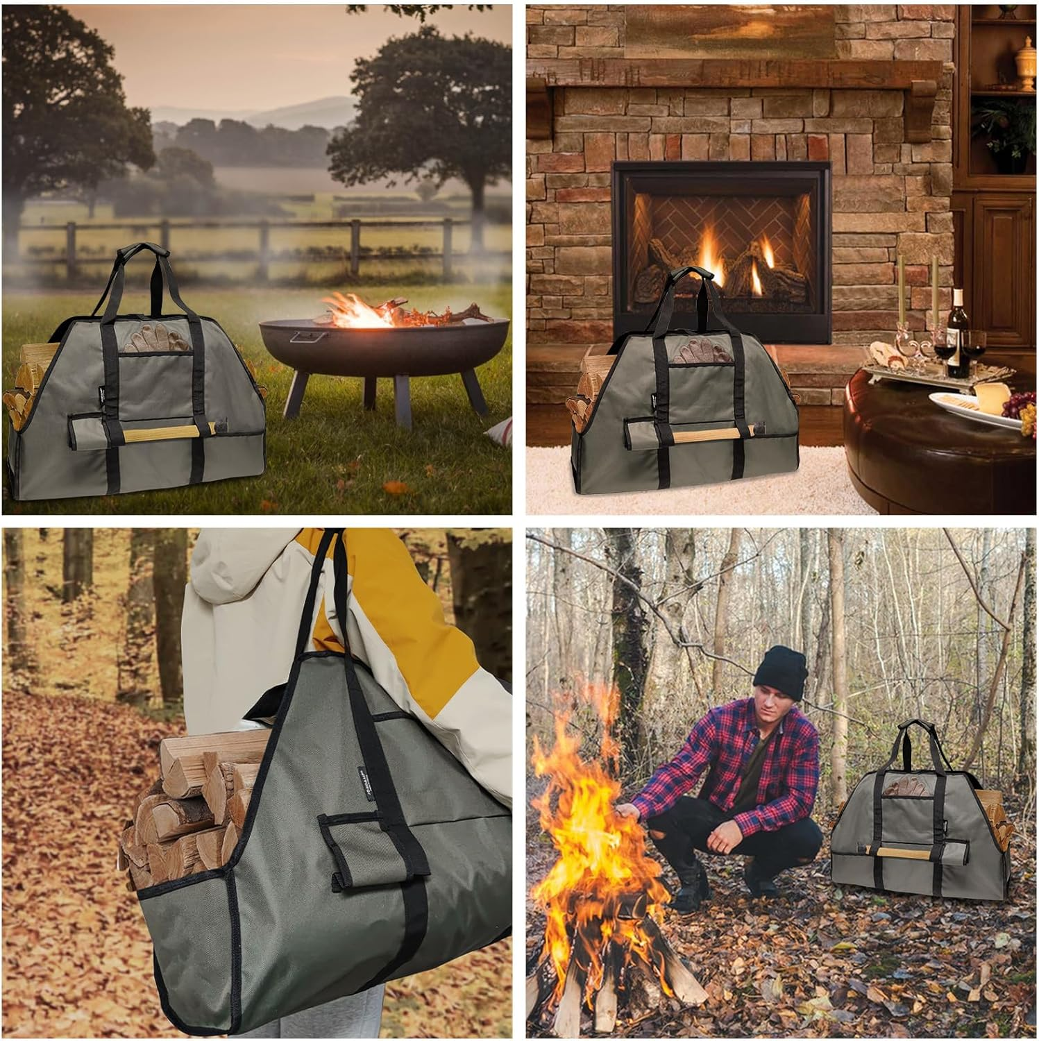 Joroamp Large Firewood Log Carrier, Canvas Log Carrier Bag Tote, Durable Fireplace Wood Stove Accessories, Perfect for Carrying Wood at Indoor or Outdoor, Camping Storage Basket with Handles image number 4