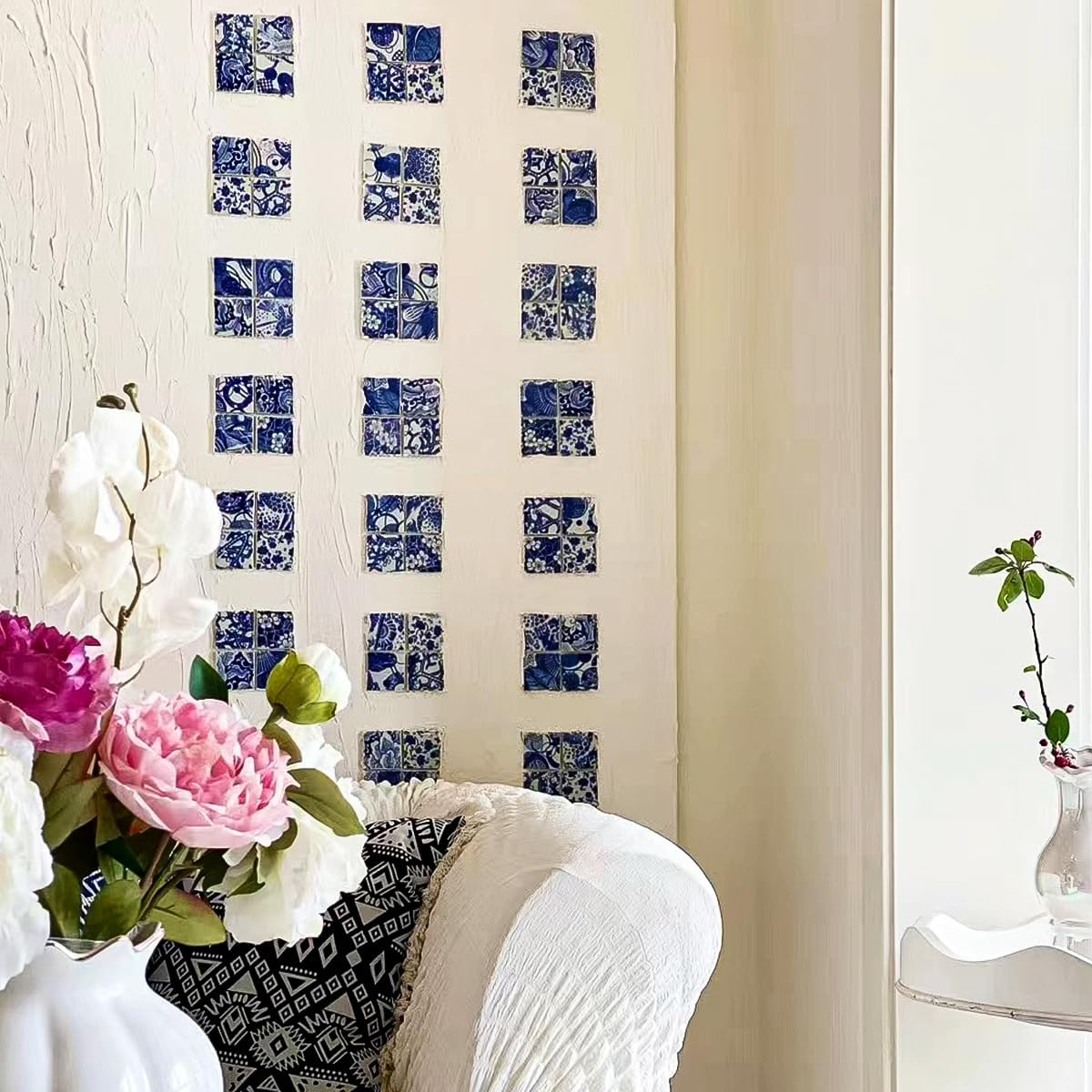 2.5X2.5 Cm 121 Pcs Ceramic Mosaic Tiles for Crafts Adults Kit Blue and White Tile Sheet China Ceramic Art Tile Handcraft Porcelain Tiles Home Wall Floor Pool Flower Pots Decor - Mixed-3 image number 5