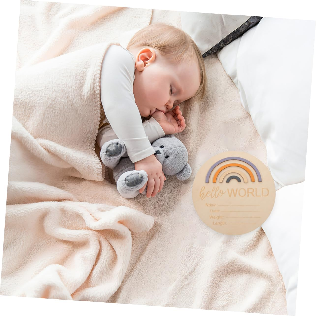 INOOMP 2Pcs Birth Announcement Sign round Wooden Name Plaque for Newborn Milestone Decor Unique Rainbow Design for Shower and Photography Props image number 6