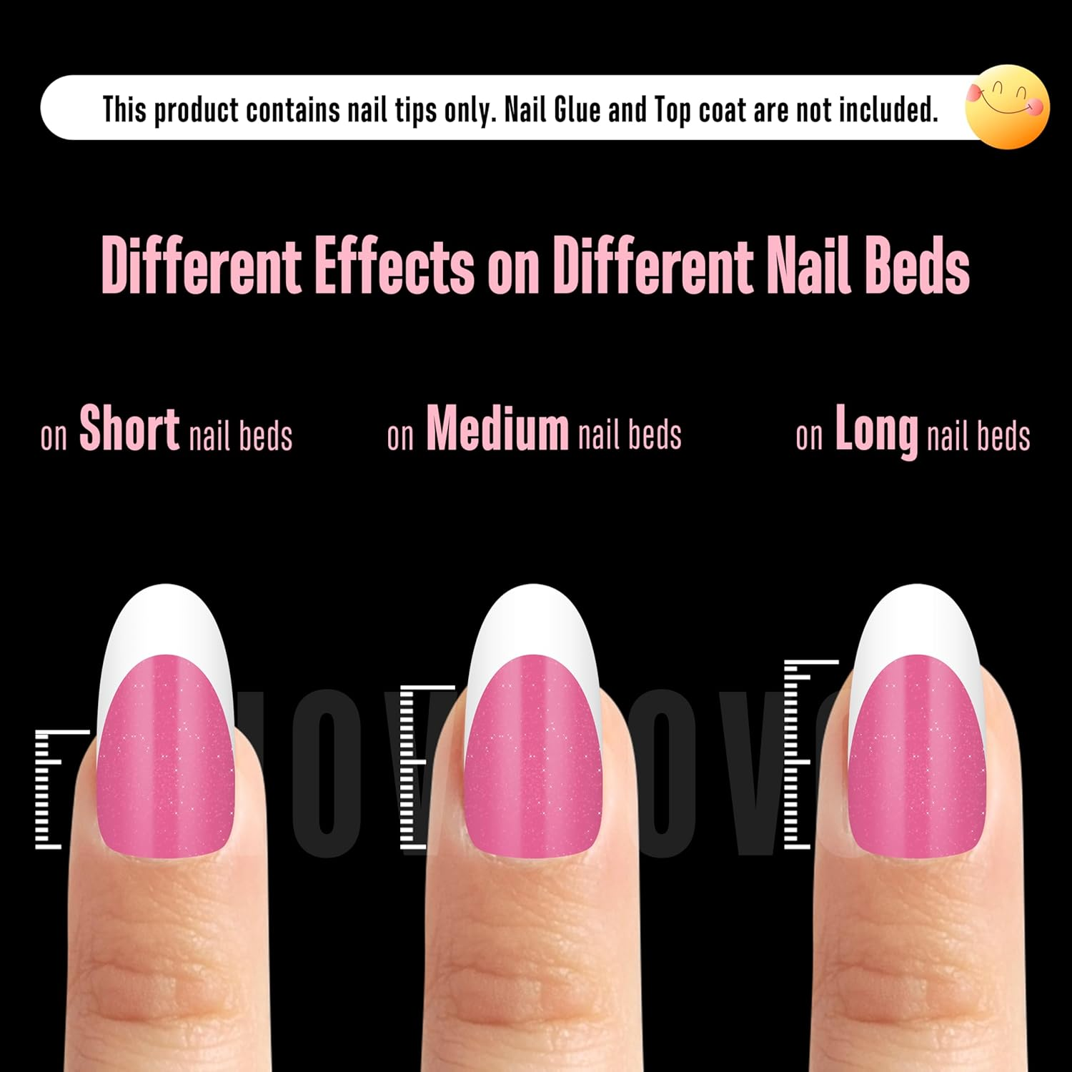 NOVO OVO White French Tip Oval Nail Tips Press on ROSE PINK, Extra Thick Medium Soft Gel Fake Nail Acrylic Extension, Need Builder Gel Top Coat, No Glue Included, for Salon DIY X 15 Sizes 240 Pcs image number 3