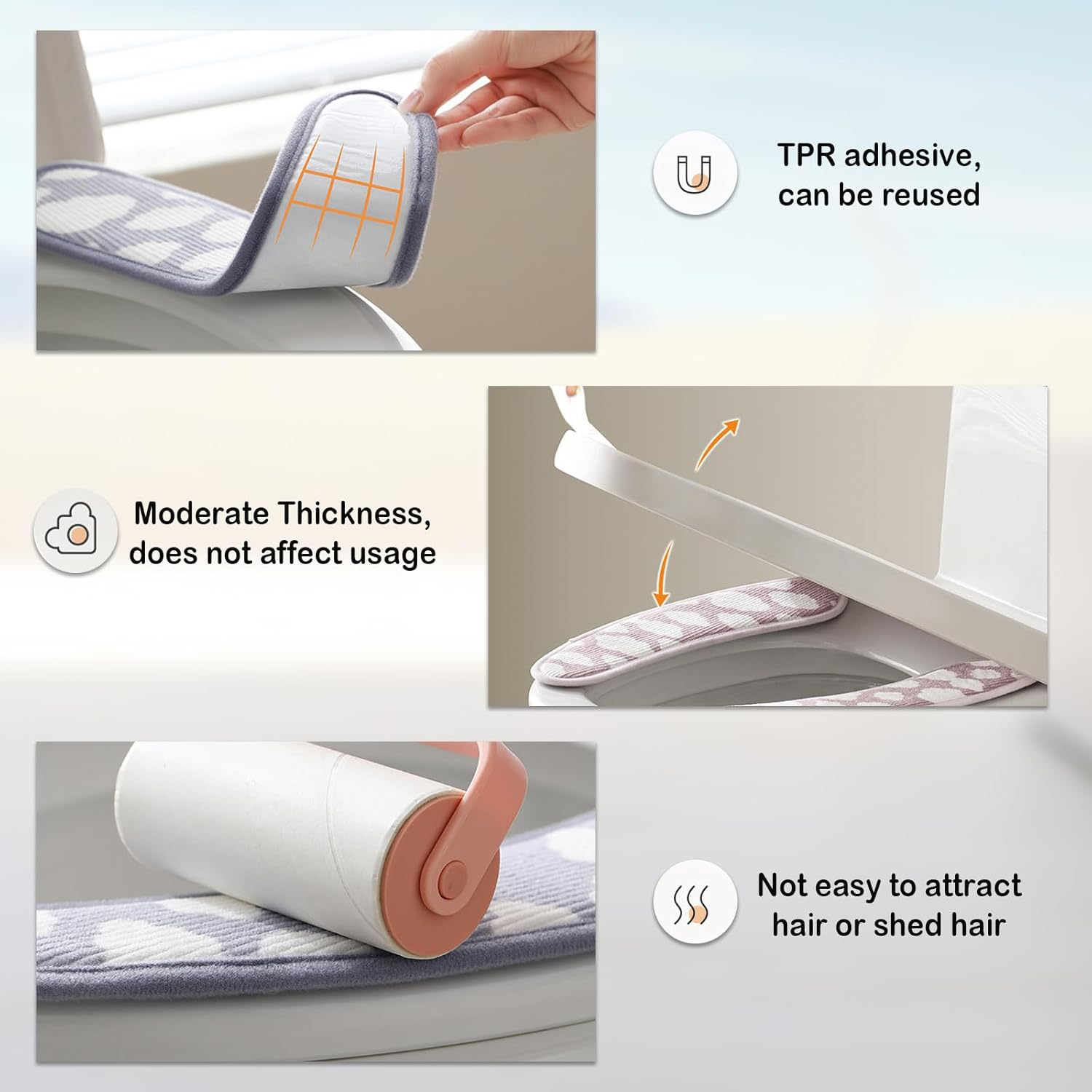 Thick and Warm Toilet Seat Cover &ndash; Washable, Reusable Cushion with TPR Adhesive & Cloud Pattern for Extra Comfort & Insulation (Blue) image number 4