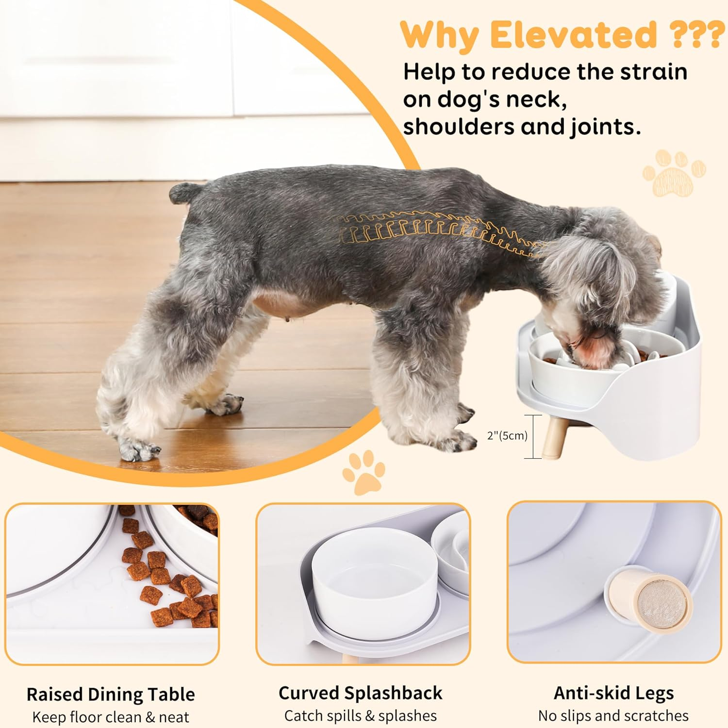 Elevated Slow Feeder Dog Bowls - Slow down Dog Food Bowl with Dog Water Bowl Combo Pack - Raised Ceramic Dog Bowl Set with Anti-Slip Stand - Fun Maze Pet Feeding Dishes for Small and Medium Sized Dogs image number 4