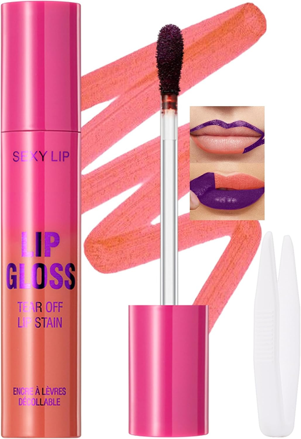 Erinde Lip Stain Peel Off, Long Lasting Peel off Lip Liner Stain, Waterproof Matte Lip Tint for Women, Transferproof Lip Gloss with Tweezer, Highly Pigmented Color Lipstain, #01