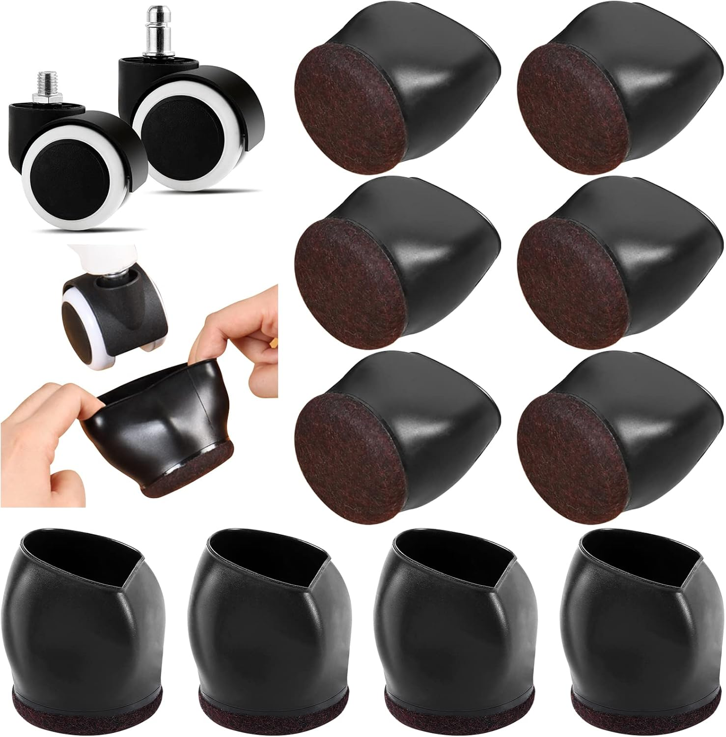 10PCS Wheel Stoppers for Rolling Furniture Feet Floor Protectors, 2 Inch Office Chair Wheel Stopper, Felt Furniture Caster Cups for Hardwood Floors, Anti-Scratch, Stop Chair from Rolling, Black image number 5