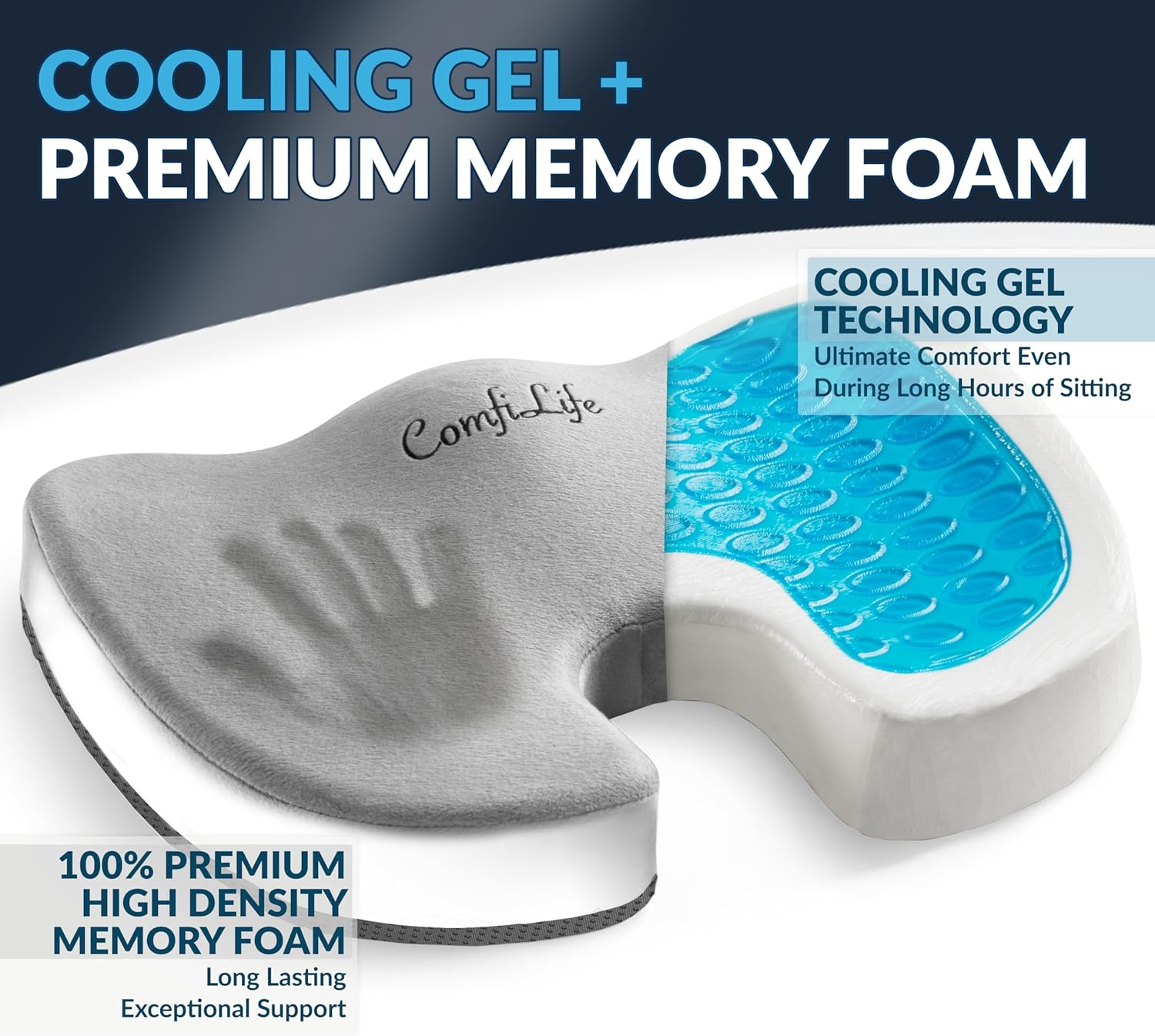 Comfilife Gel Enhanced Seat Cushion for Desk Chair &ndash; Premium Gel + Memory Foam Office Chair Cushion, Car Seat Cushion for Driving, Gaming &ndash; Chair Cushions for Back & Sciatica Pain Relief (Gray) image number 5