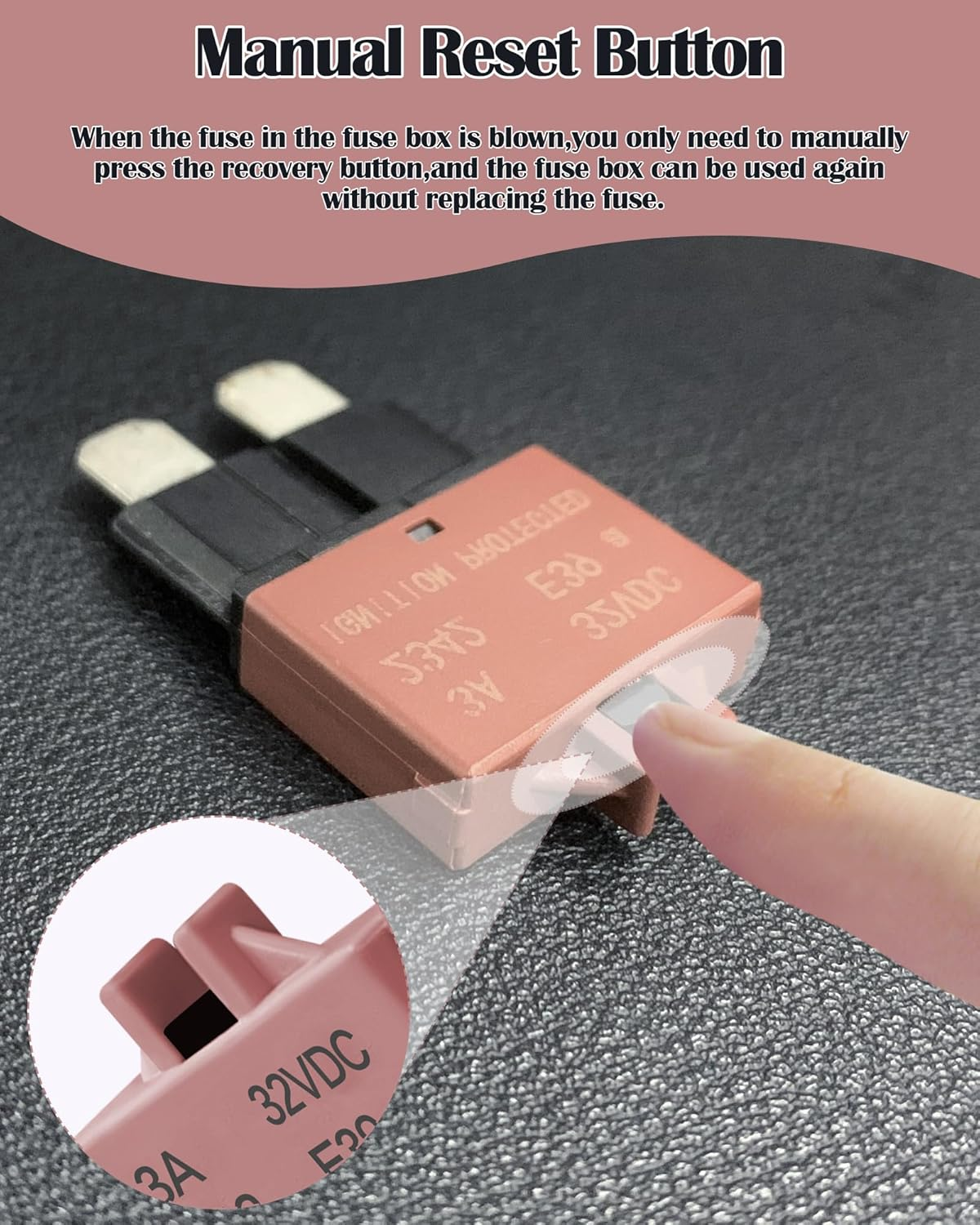 Resettable Standard Blade Fuse 3A ATC Automotive Fuse ATO Manual Reset Fuses Manual-Reset Blade Circuit Breaker for Boat Truck SUV Car Motorcycle 32VDC Fuses Assortment Kit image number 5