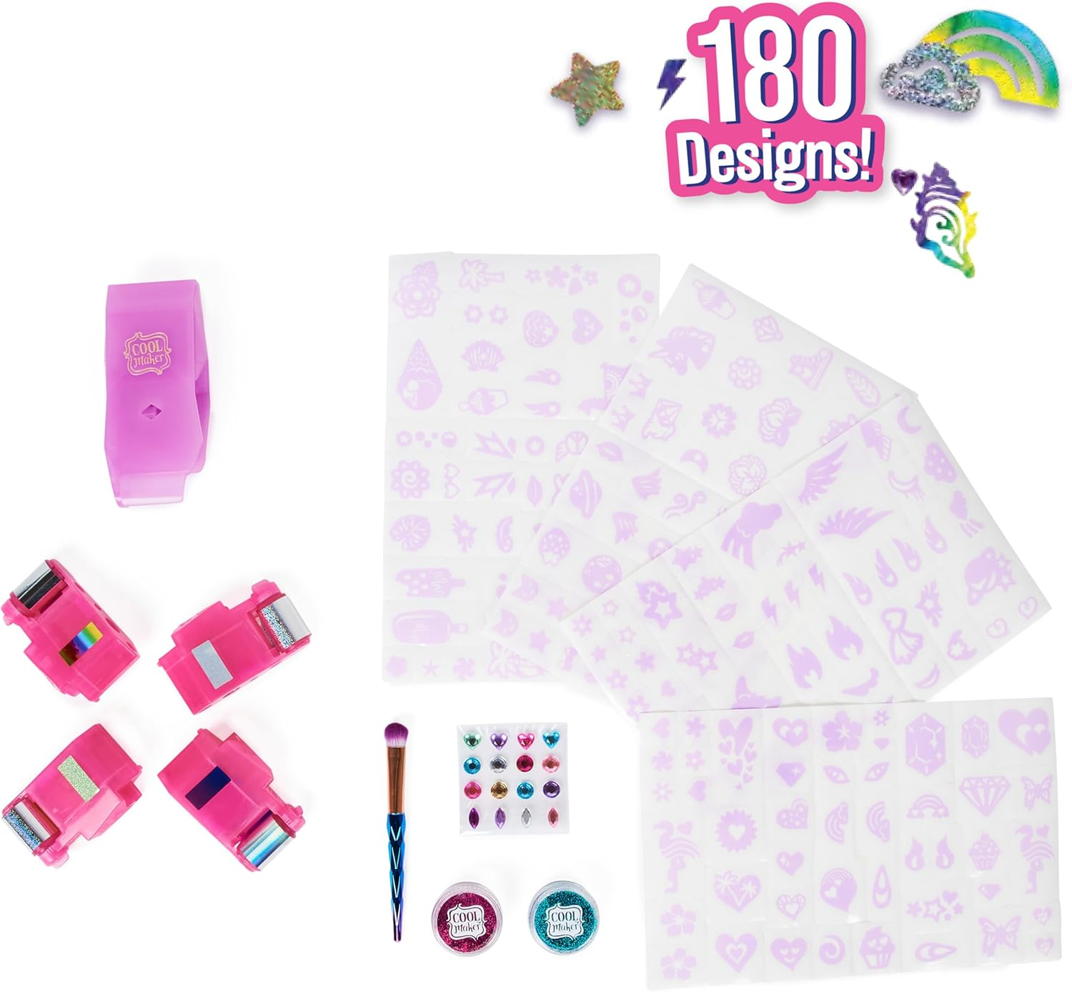 Cool Maker, Shimmer Me Body Art with Roller, 4 Metallic Foils and 180 Designs, Temporary Tattoo Kids Toys for Ages 8 and Up