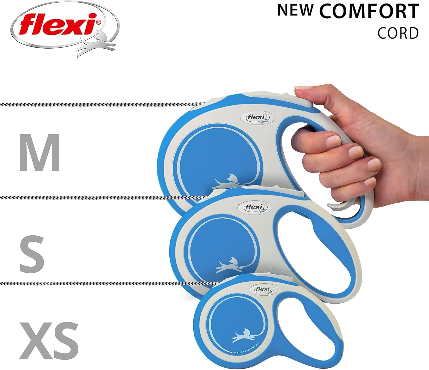 Flexi New Comfort Cord Grey & Blue Medium 8M Retractable Dog Leash/Lead for Dogs up to 20Kgs/44Lbs image number 2