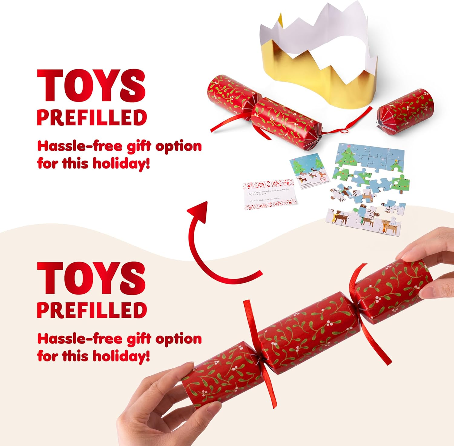 JOYIN 10 Pack 10&rdquo; Christmas Party Favor Non-Snap with Classic Design, with Party Hat, Joke & Little Gift Inside, for Xmas Gift, Christmas Seasonal Holiday Dinner Traditions