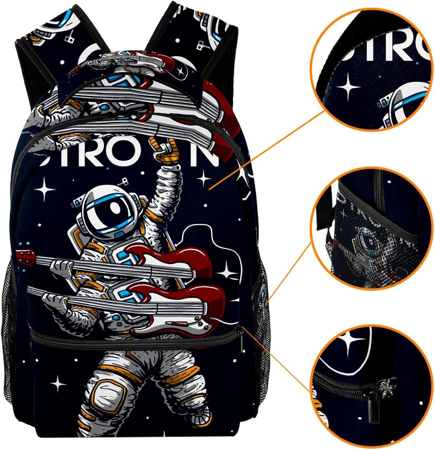 Crazy Astronaut Playing Guitar Backpack Students Shoulder Bags Travel Bag College School Tote Backpacks image number 2