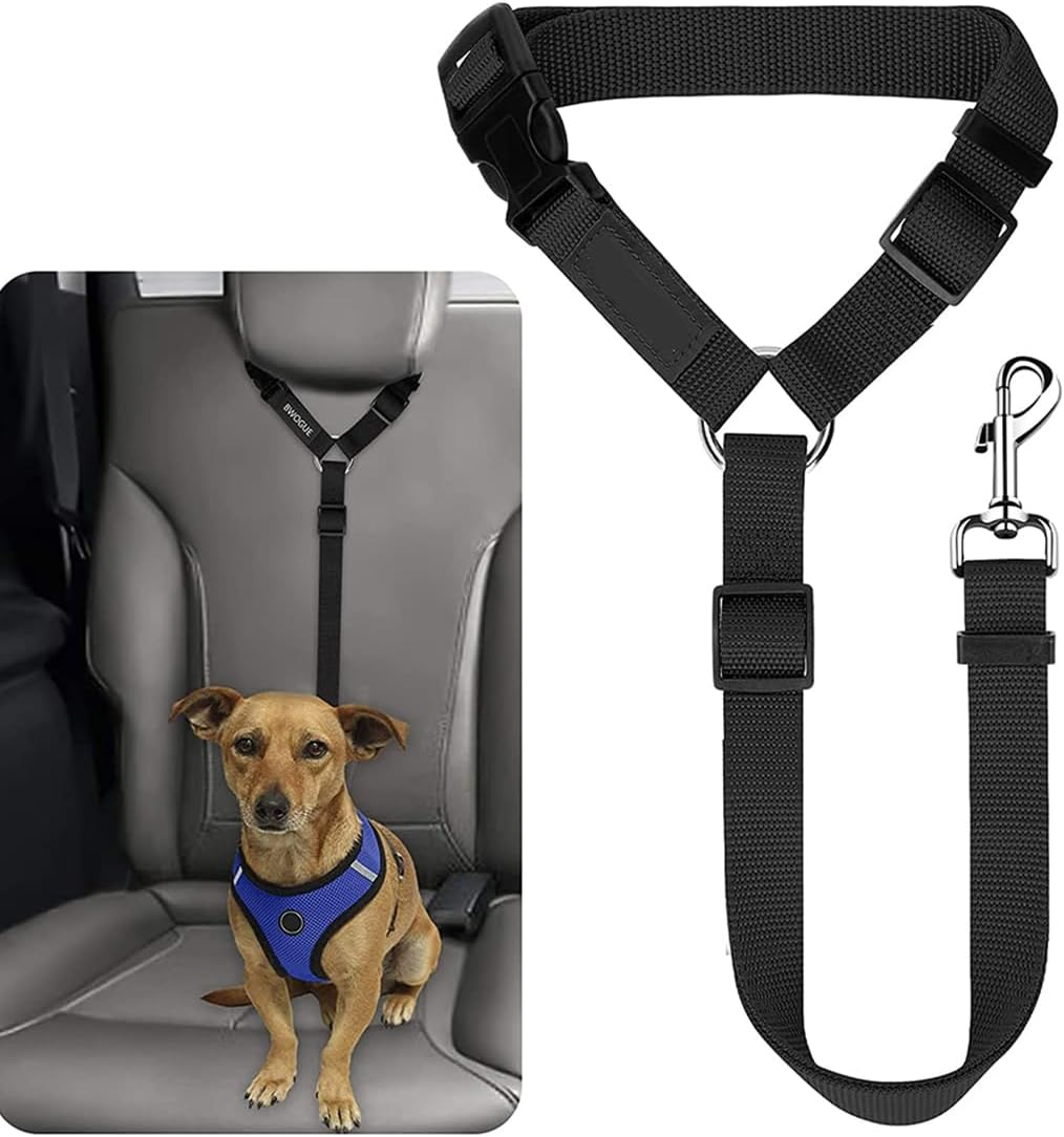 1Pc Pet Dog and Cat Seat Adjustable Safety Strap for Pets - Cat and Dog Car Seat Belt with Headrest Attachment(Dark Blue, Black, Red, Sky Blue, Pink & Purple) (Red)