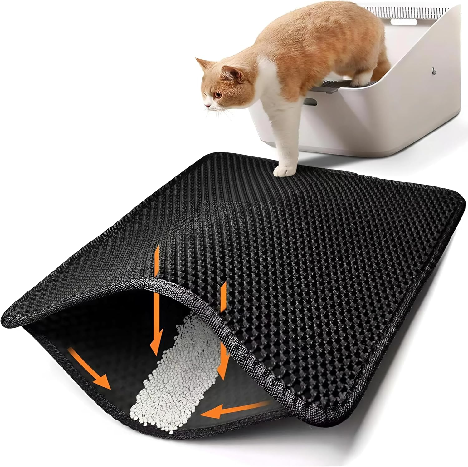 Cat Litter Box Mat Litter Double-Layer Design Waterproof Urine Proof Material, Easy Clean and Floor Carpet Protection Best Scatter Control Easy to Clean, Soft on Paws Cat Tray Mat (Large) image number 4