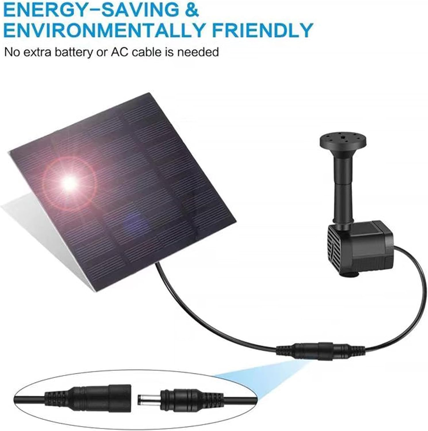 Solar Fountain,Square Solar Water Fountain with 6 Nozzle,1.2W Bird Bath Solar Water Pump with Extended - Length,Submersible Pump for Pond, Pool, Garden, Fish Tank image number 6