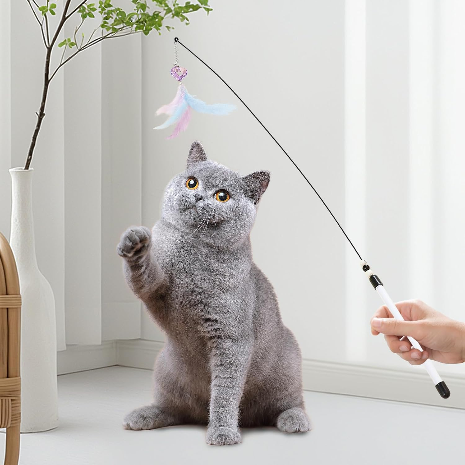 Qkbuza Cat Wand Toy - 31.5Inch Realistic Interactive Game - Interactive Cat Teaser - for Exercise Playtime Routine Enrichment Indoor Daily Bonding Relaxation Home Kitten image number 6