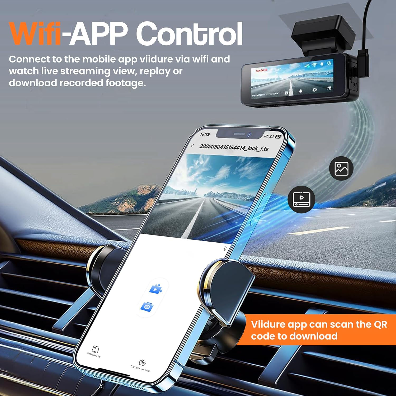 RFAQK Dash Cam 4K Front and Rear - Full HD 1080P Dash Camera, 4K Car Dashboard Recorder with 3.2&rdquo; IPS Screen & 32GB Card, Wi-Fi GPS Night Vision Loop Recording 170&deg;, Wide Angle WDR and Parking Monitor image number 6