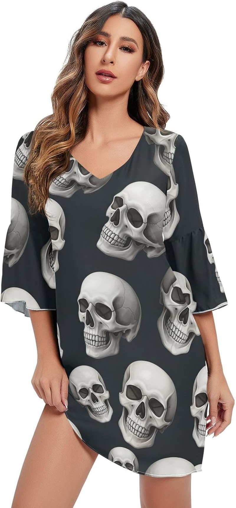 Black White Skulls Chiffon Dress Printed Line Maternity Dress image number 1