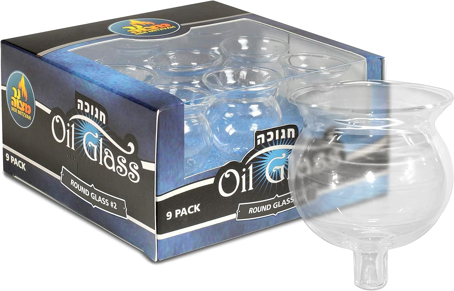 Ner Mitzvah Hanukkah Menorah Glass Oil Cups - Elegant Holders for Oil for Shabbos and Chanukah - Durable Quality, Long-Lasting - (9 Pack), #3