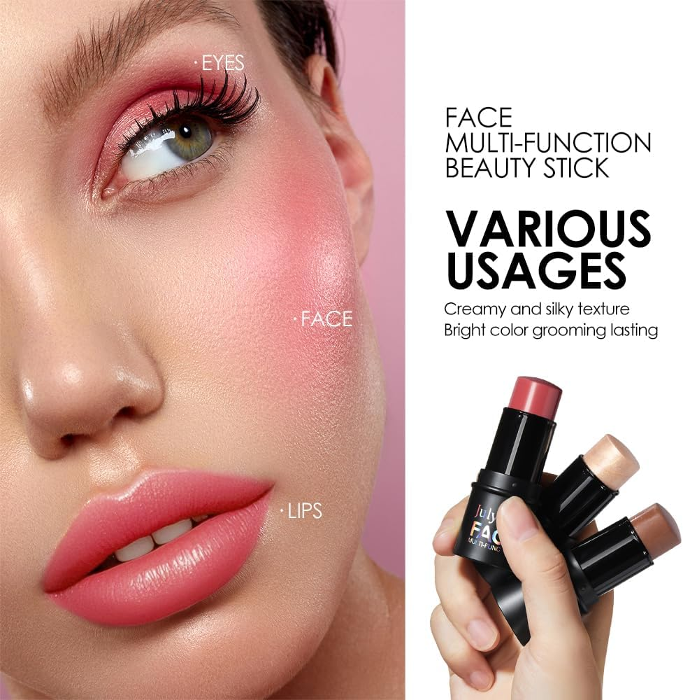Face Sticks with Highlighter, Bronzer & Blush, Non-Greasy, Long-Lasting, Waterproof, Matte & Dewy Finish for Sculpting Cheeks(4Pack) image number 3