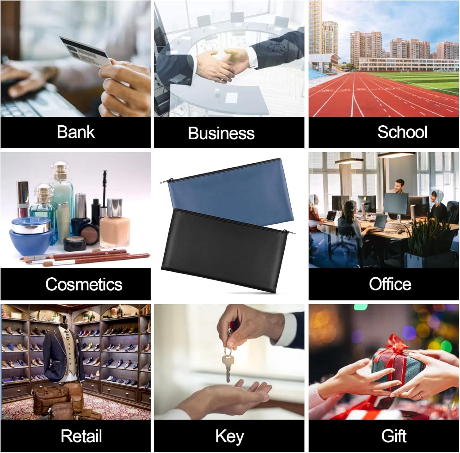 2 Pieces Money Bag,11X6.1 Inch Money Bags with Zipper for Cash, Bank Bag, Money Pouch, Money Holder for Cash, Coins, Cosmetics, Bills, Tool image number 2