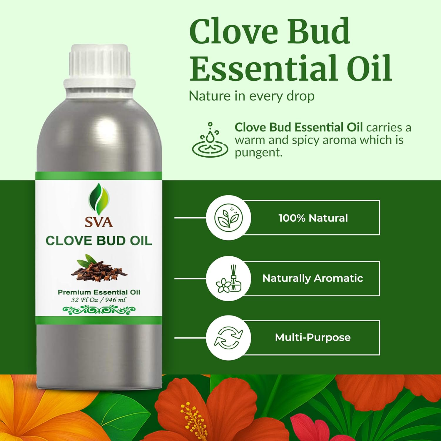 SVA Clove Bud Essential Oil 32 Oz 100% Pure Natural Undiluted Premium Therapeutic Grade Oil Huge Bottle for Skin, Teeth, Diffuser, Aromatherapy image number 3