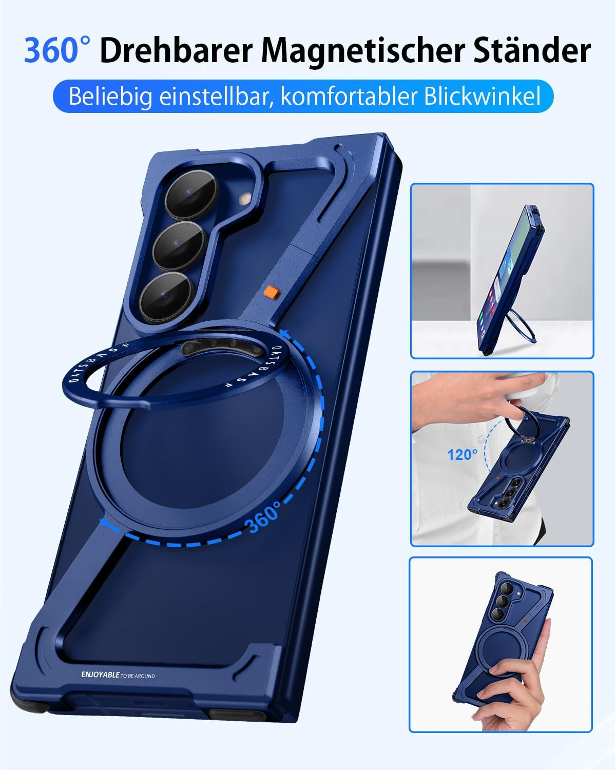 Z Shape for Samsung Galaxy Z Fold 7 Case, Frameless Aluminium Thin Mobile Phone Case with 360&deg; Rotating Magnetic Stand, Metal Shockproof Protective Case for Samsung Z Fold 7 Case (Blue Shadow) image number 3