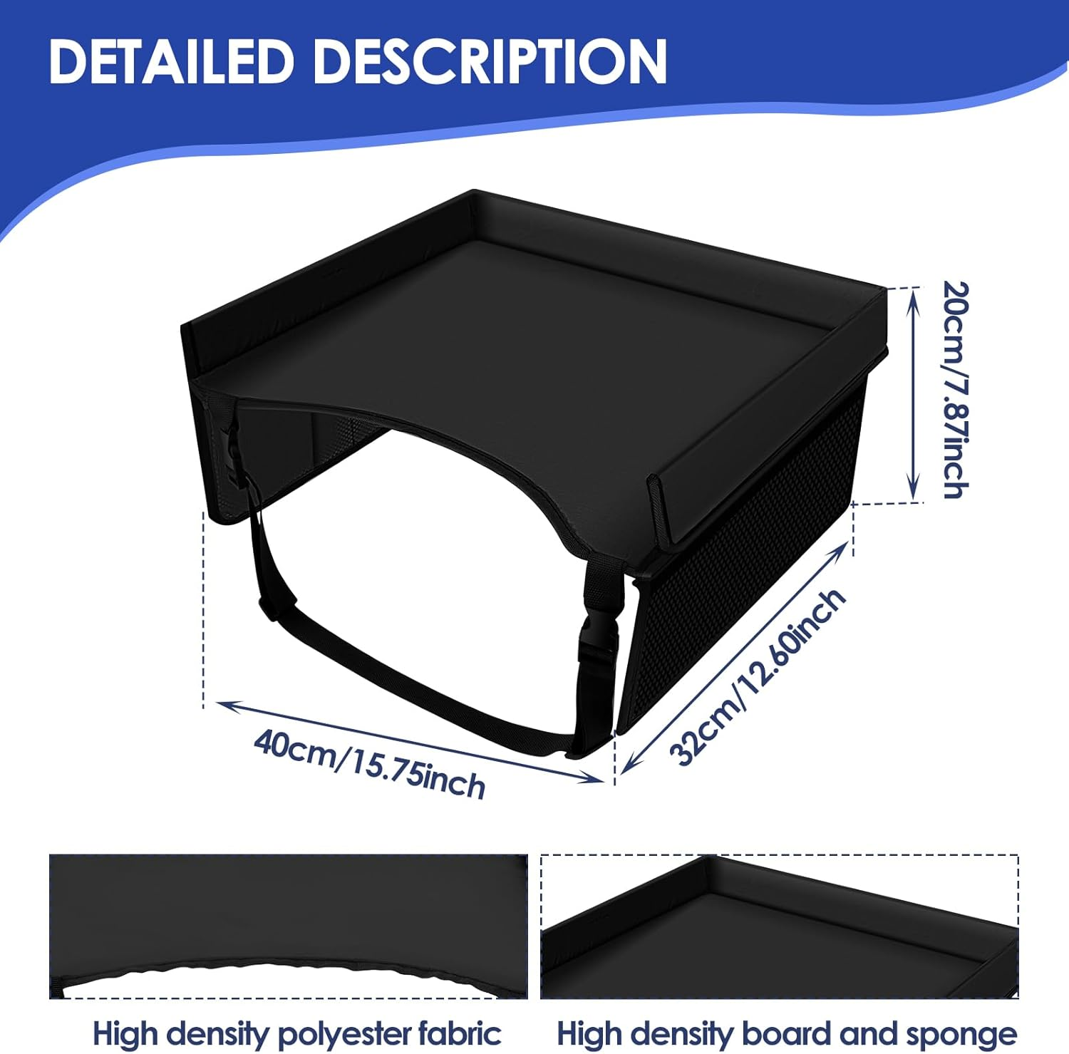 Kid Travel Tray Foldable Kid Car Tray Toddler Car Seat Tray with Adjustable Shoulder Strap and Pocket Car Lap Tray Practical Car Seat Table Tray for Kids Travel Airplane Outdoor 15.7&times;12.6&times;7.87 Inch image number 1