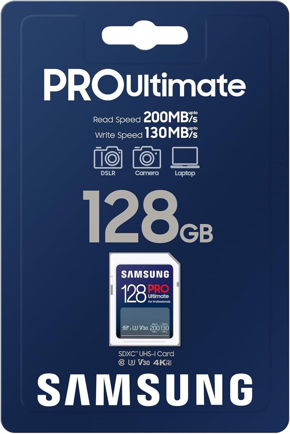 Samsung PRO Ultimate Full Size 128GB SDXC Memory Card, up to 200 Mb/S, 4K UHD, UHS-I, C10, U3, V30, A2, for DSLR, Mirrorless Cameras, Pcs, MB-SY128S/AM