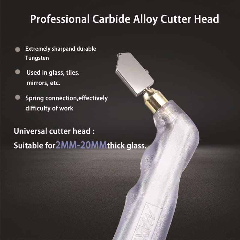 Glass Cutting Tool Kit with Pistol Grip Oil Feed Glass Cutter, 3 Pcs Replacement Head(3Mm-12Mm, 6Mm-19 Mm) Tungsten Scribe Engraving Pen, Screwdriver and Oil Dropper image number 3