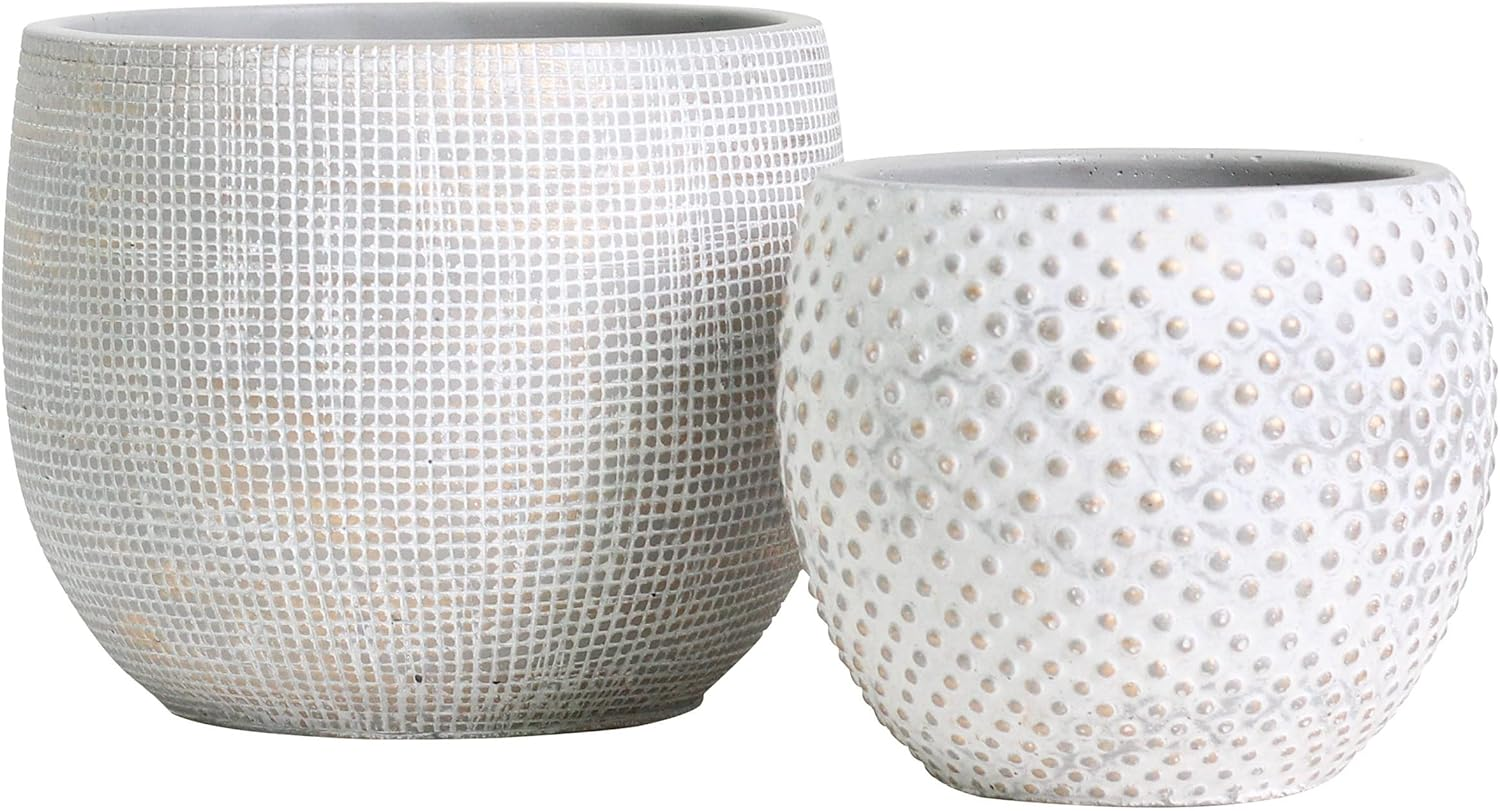 Ceramic Cream Gold Plant Pot Set 2-17 and 14Cm Indoor Planters Cement Outdoor Flower Pots